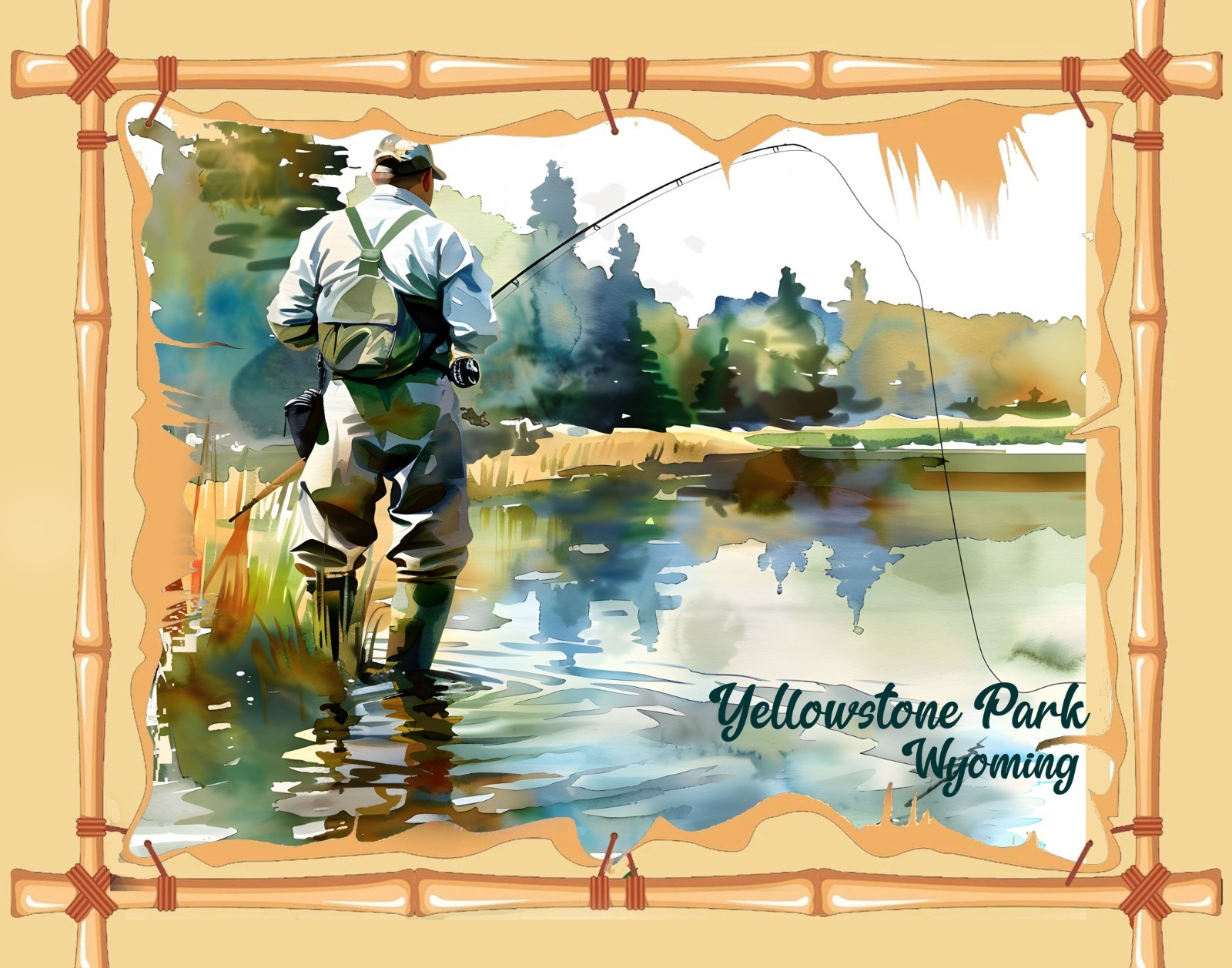 Yellowstone Park  Fishing Art Mouse Pad  Art 7 3/4 x 9" River Runs Thru It