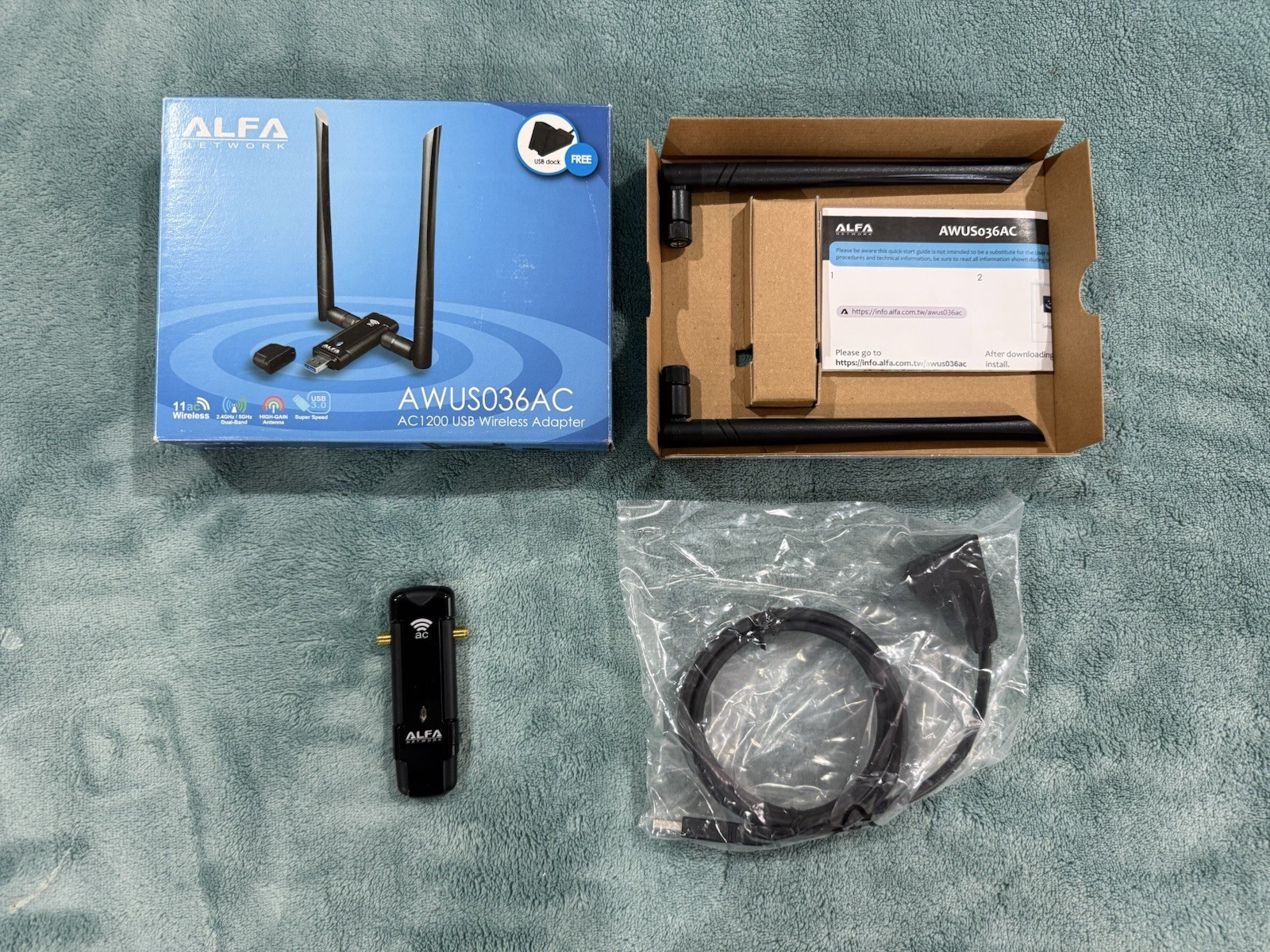 ALFA AWUS036AC 802.11ac AC1200 USB WiFi WIRELESS ADAPTER DUAL BAND DUAL ANTENNAS