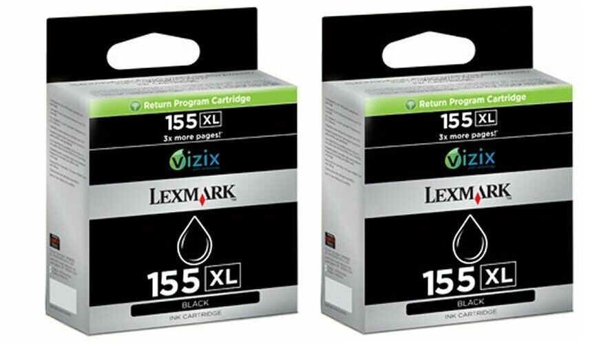 TWO (2) New Genuine Factory Sealed Lexmark 155XL Black Inkjet Cartridges