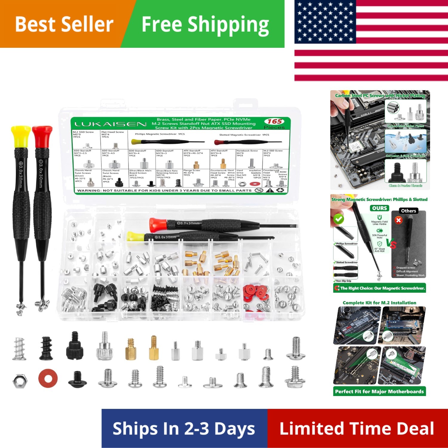 165PCS M.2 Standoff SSD Mounting Screws Kit for Computer and Laptop DIY
