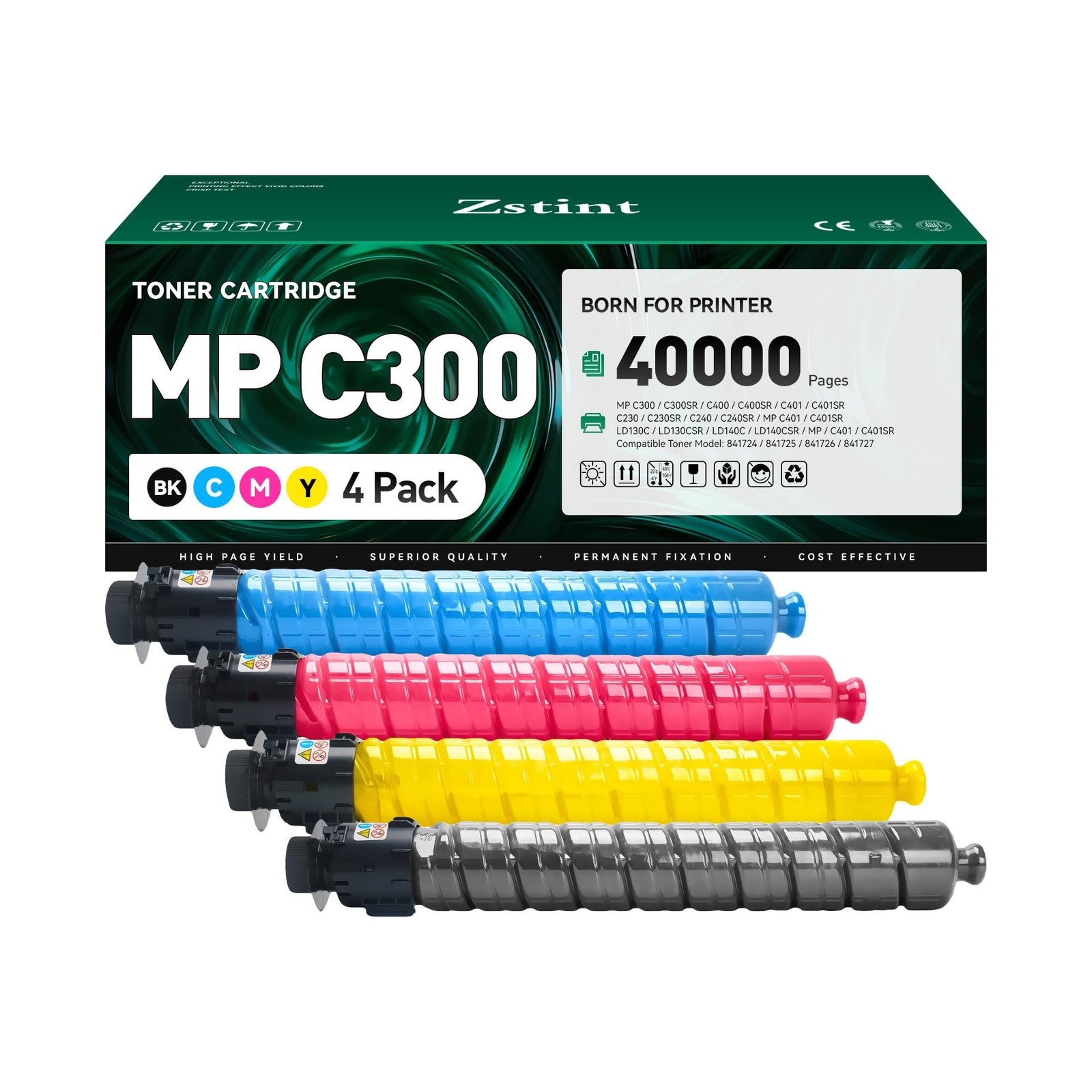 MP C300 Toner Cartridge Set 4-Pack High Yield Replacement for Ricoh 841724 84...
