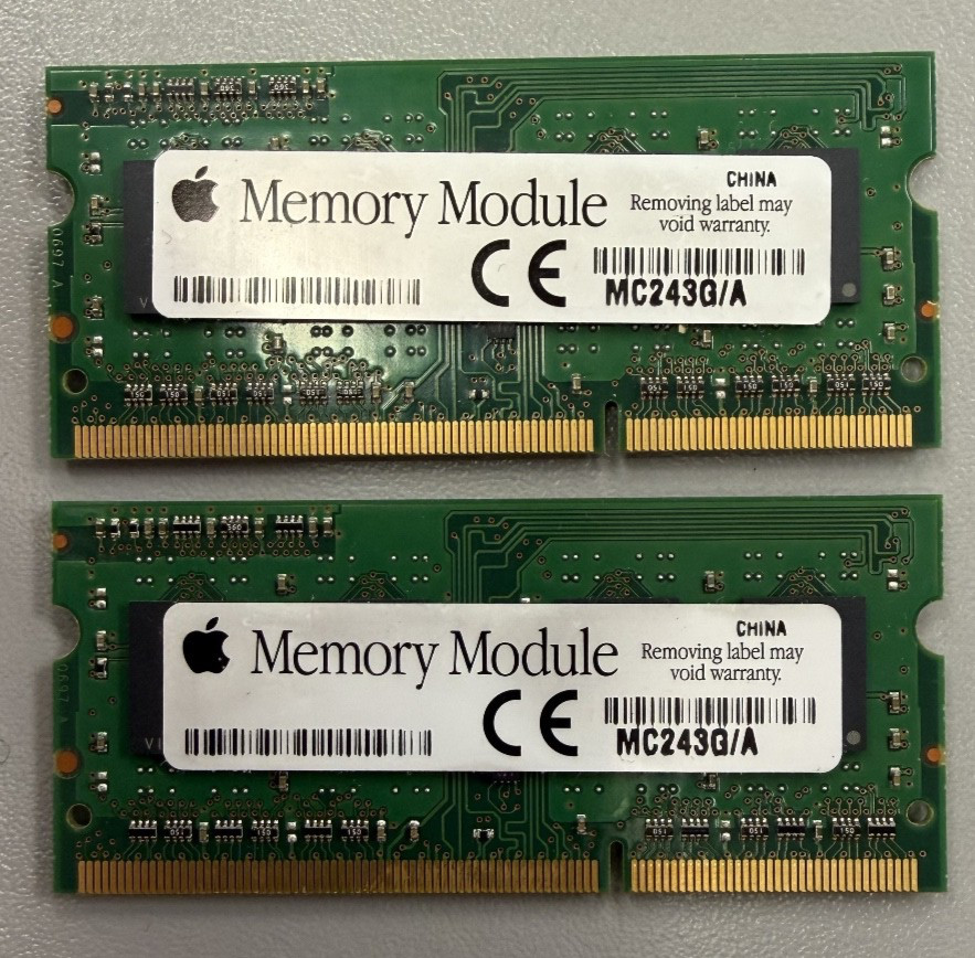 2x  Apple RAM OEM 2GB LAPTOP MEMORY MT8JSF25664HZ-1G4D1 1RX8  PC3-8500S-7-11-B1