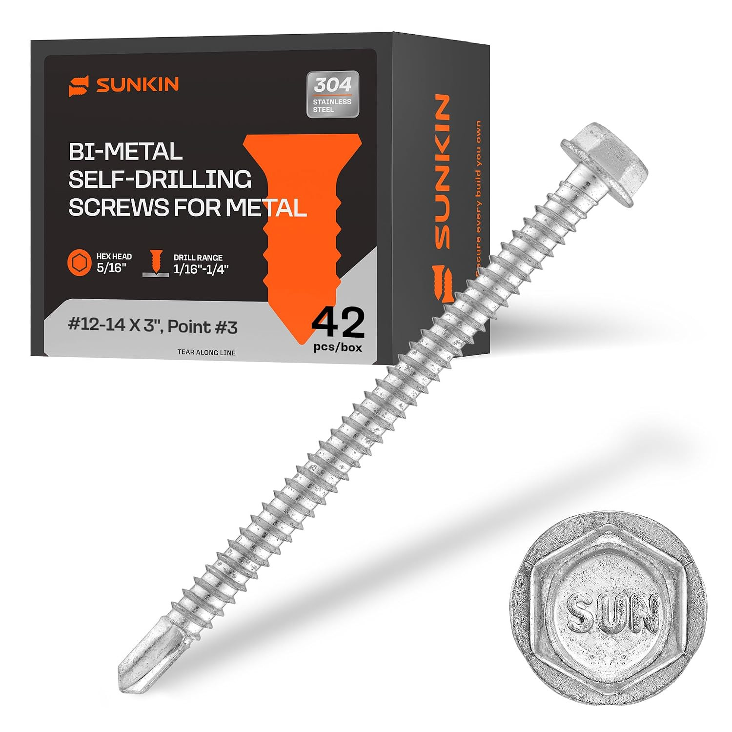 44 PCS #12 X 3 Inch Hex Head Self Tapping Screws for Metal Thick Steel Rust