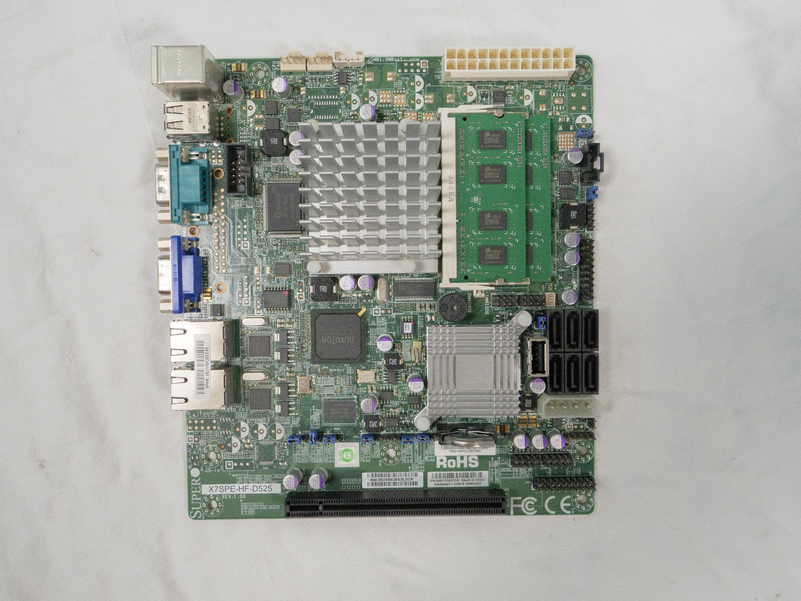 Supermicro X7SPE-HF-D525 Atom Motherboard Mainboard w/ 4GB RAM used