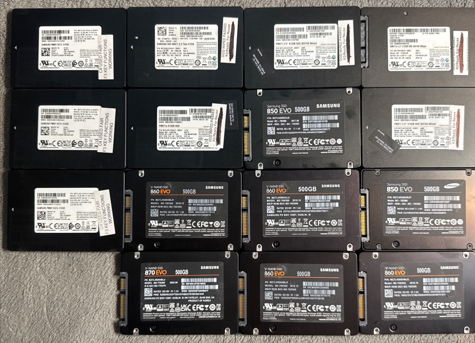 Lot of 15 Mixed Models Samsung PM881 500GB 2.5" SATA III Internal SSD MZ-7LH512A