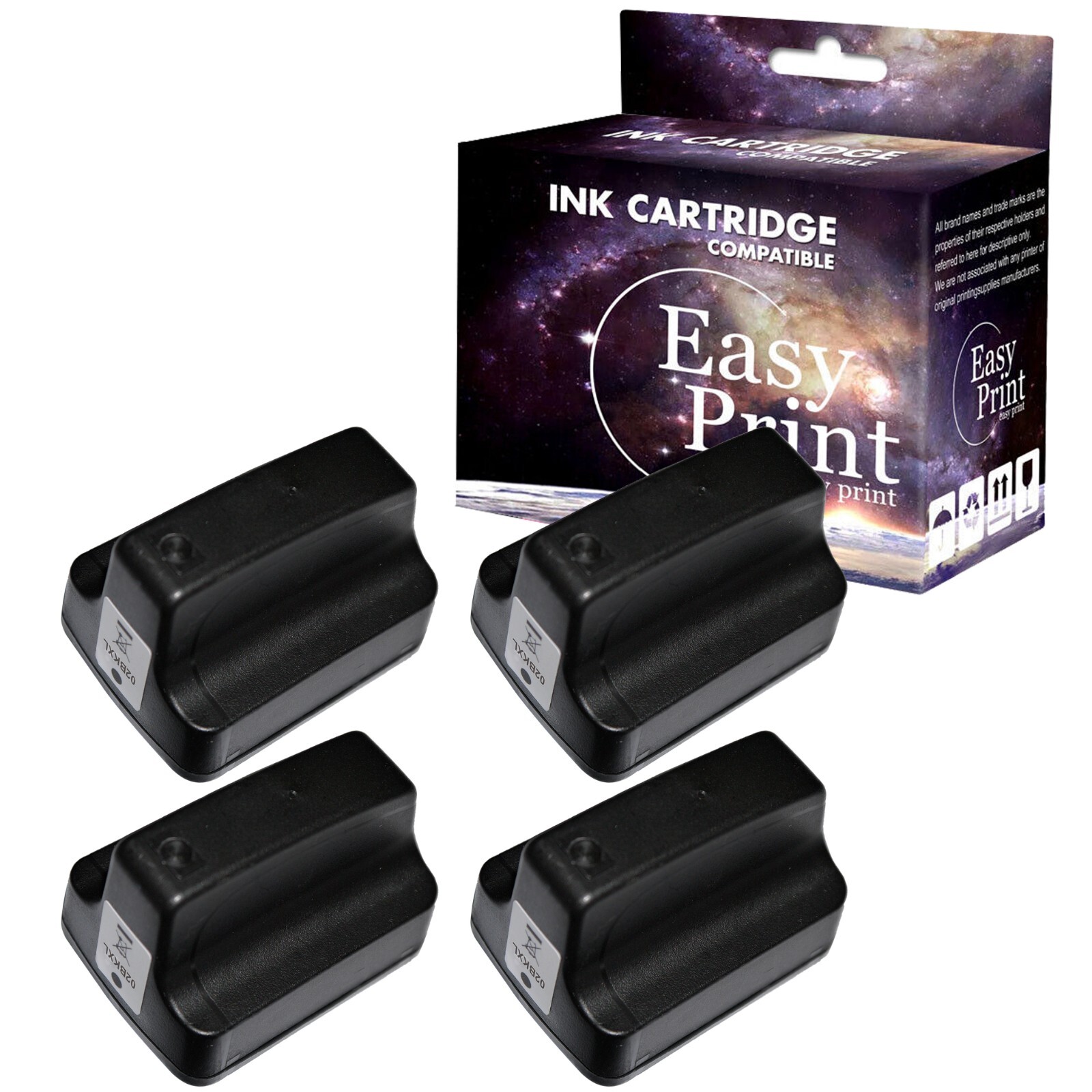 4PK replace for HP 02XL Ink Cartridge for PhotoSmart 3108 3110 C7288 (Black)