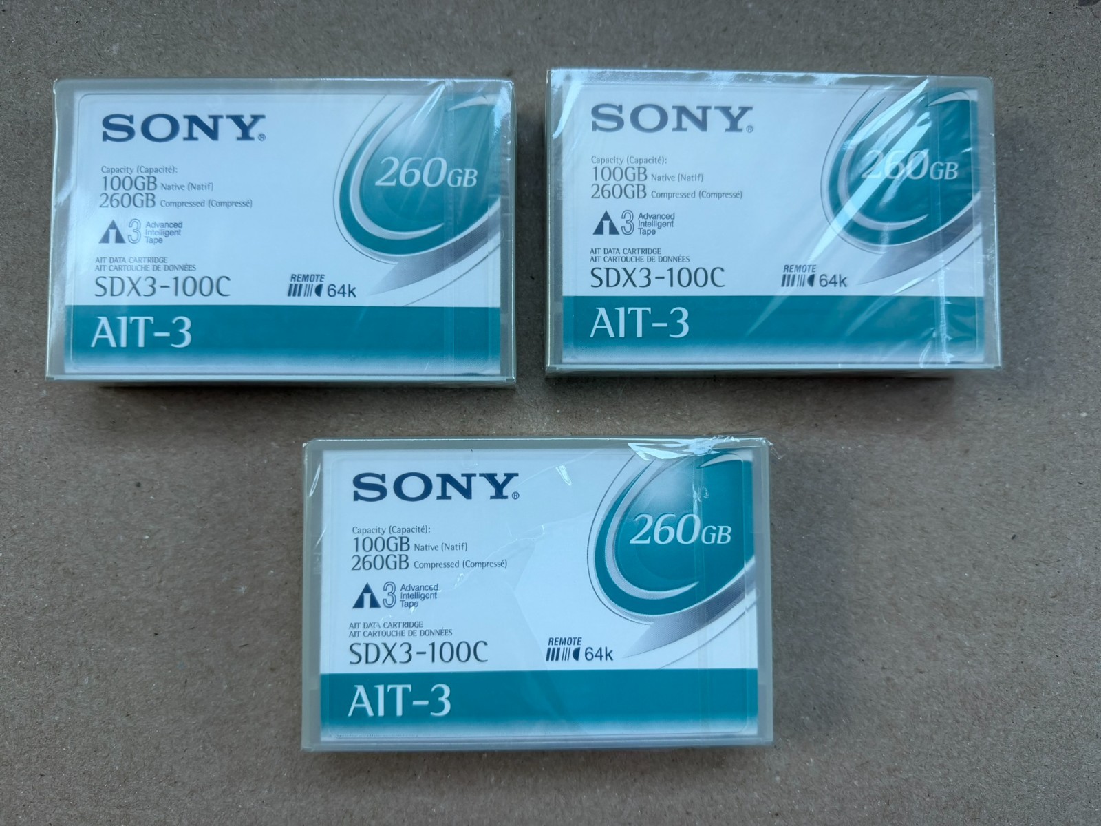 Sony SDX3-100C AIT-3 260GB Data Cartridges - 3 Cartridges New, Sealed in Package