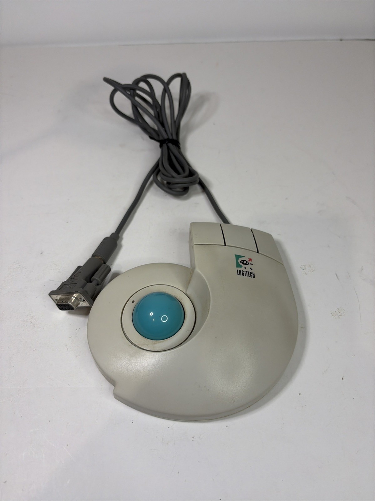Vintage Logitech T-CD2-6F Wired Trackball Trackman Stationary Mouse With Adapter