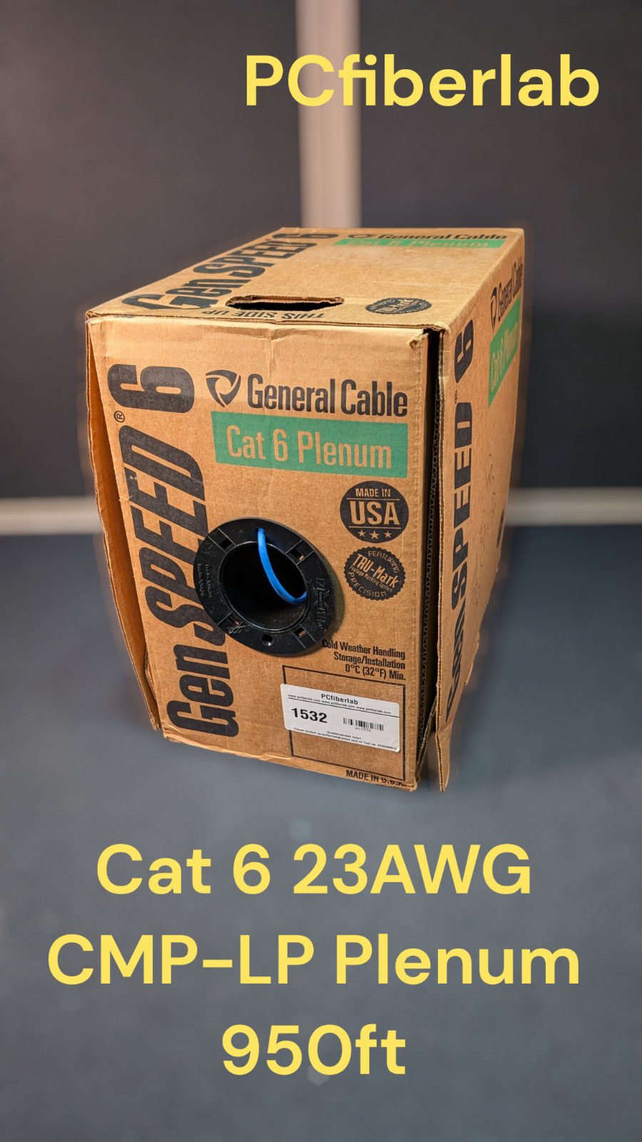 General Cable GenSPEED 6 Plenum CAT 6 Cable 23 AWG CMP  Blue 950ft