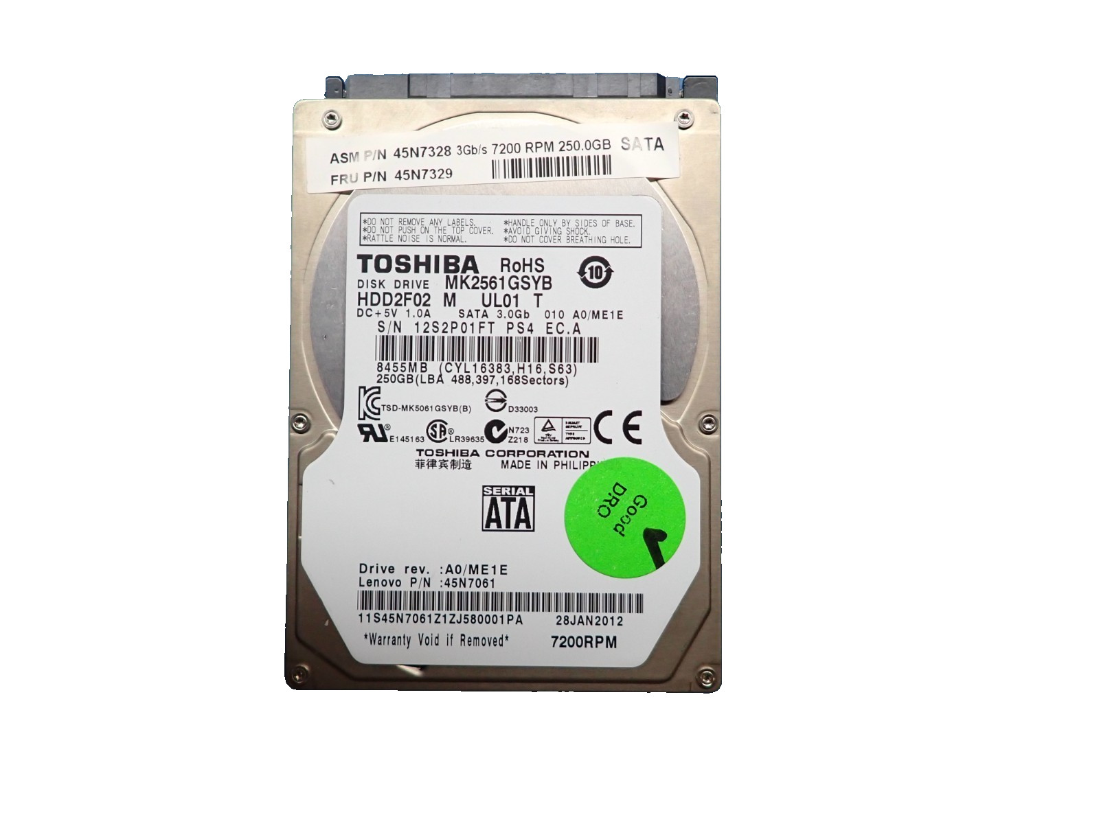 Toshiba 45N7329 250GB Hot Swap 7200RPM SATA 2.5" 3Gb/S HDD Internal Hard Drive