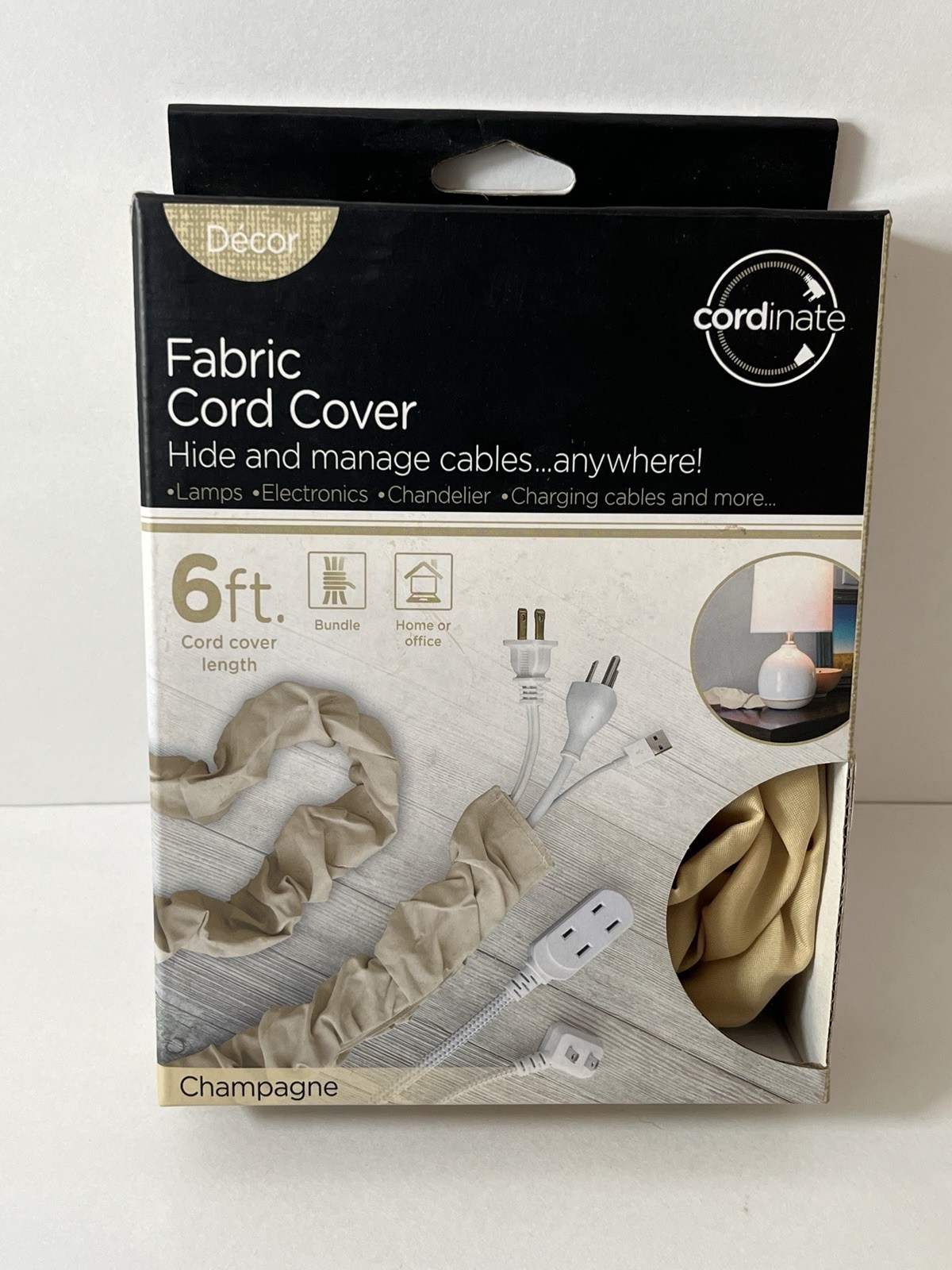Cordinate Fabric Cord Cover, 6 ft, Hide & Manage Cables - Champagne
