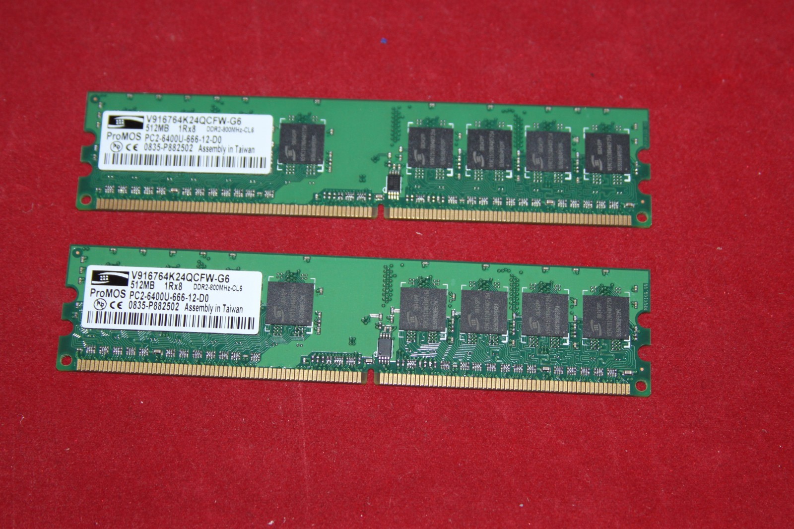 2 x 512MB RAM for Desktop DDR2 ProMOS V916764K24QCFW-G6 800Mhz 6400U (1GB Total)