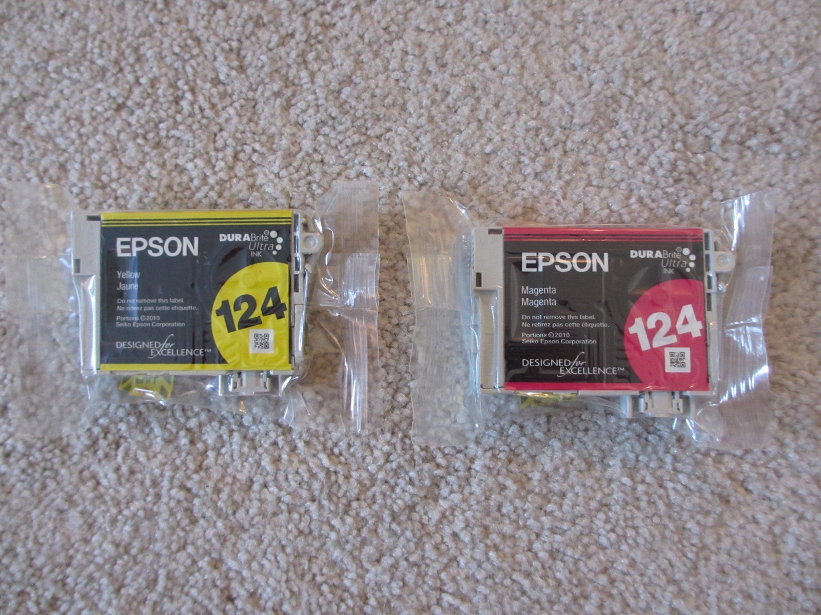 🔥 2-PACK GENUINE EPSON DURA Brite ULTRA 124 Magenta Yellow Ink Tank T1243 T1244