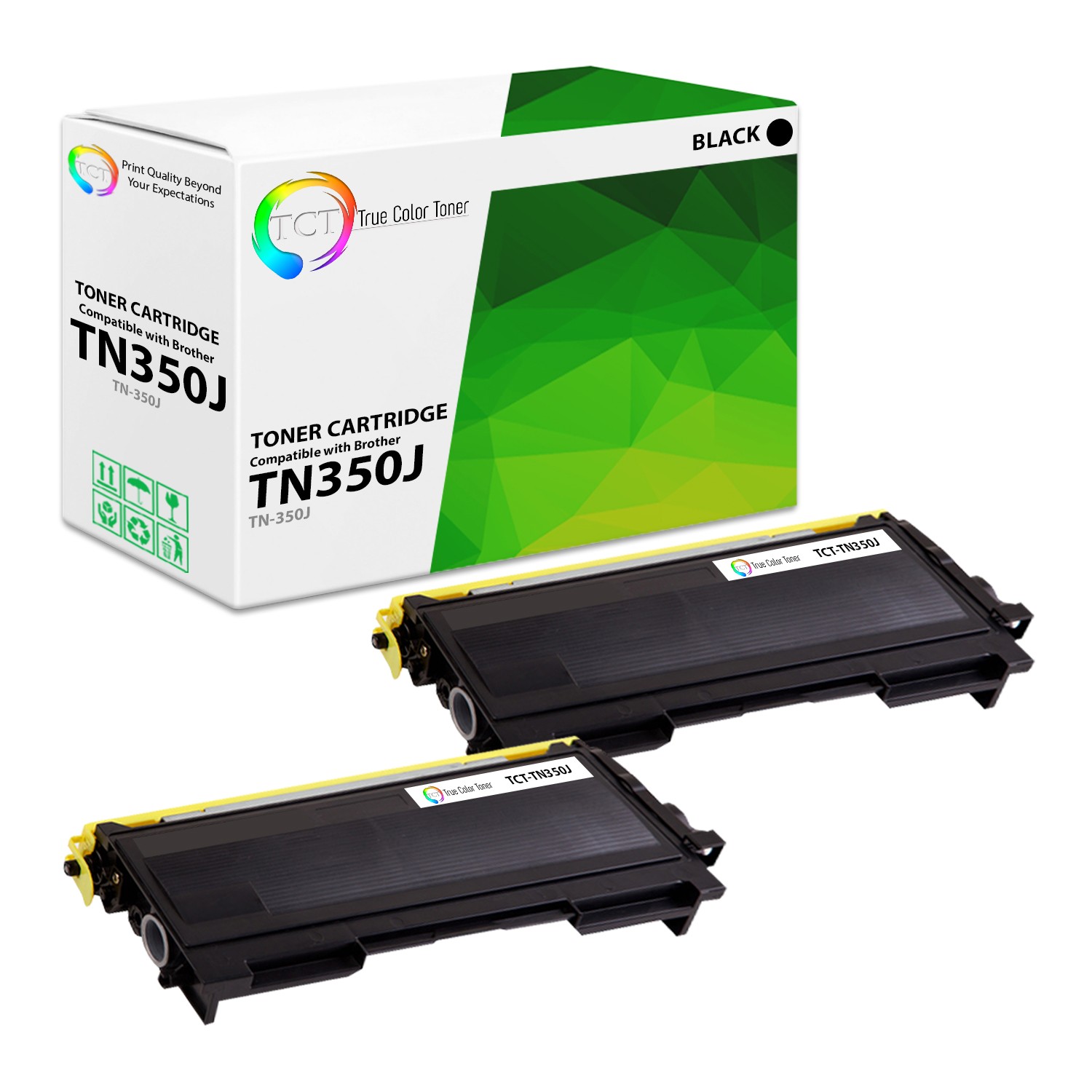 2Pk TCT Prem TN-350 Black Jumbo For Brother HL 2030 2040 Compatible Toner