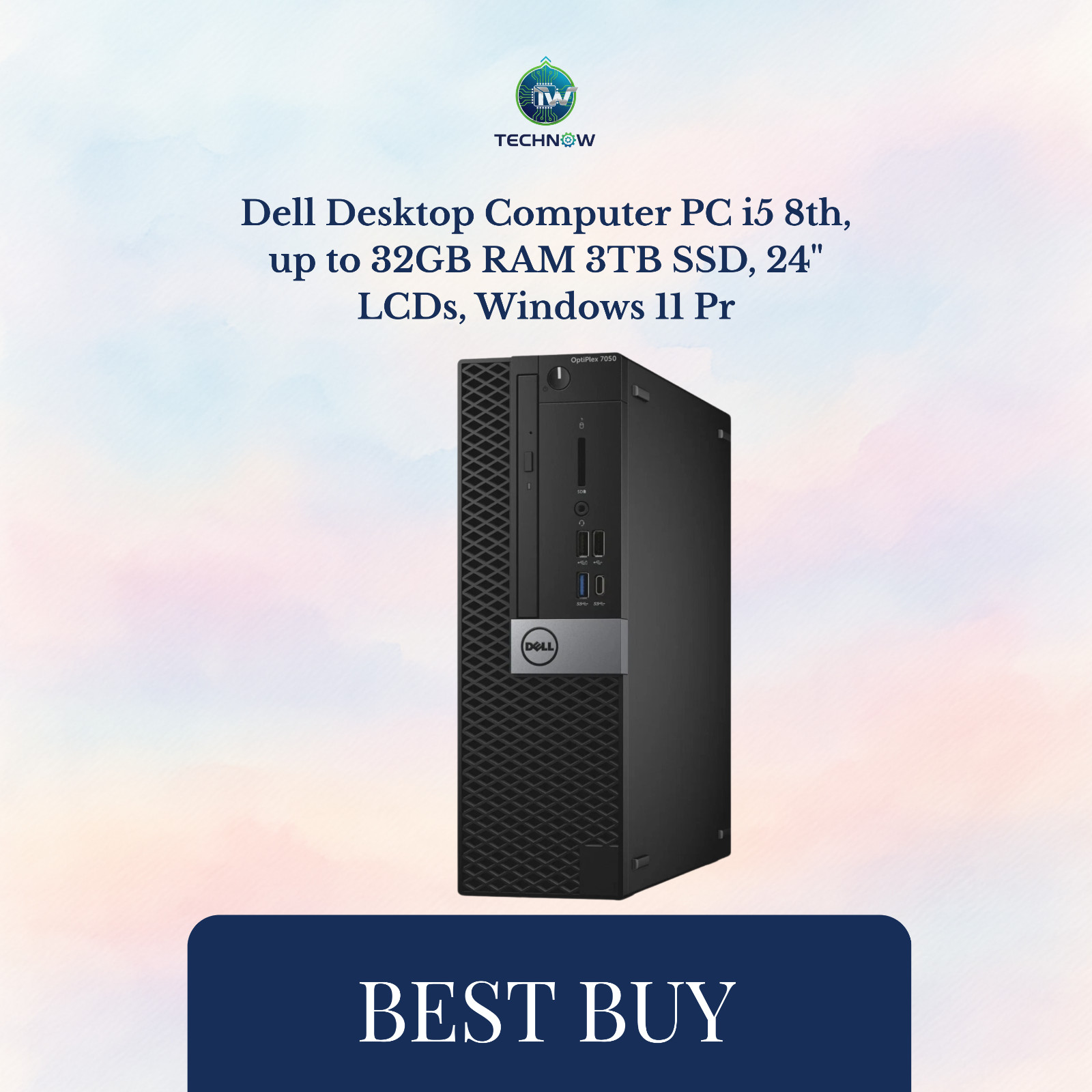 Dell Desktop Computer PC i5 8th, up to 32GB RAM 3TB SSD, 24" LCDs, Windows 11 Pr