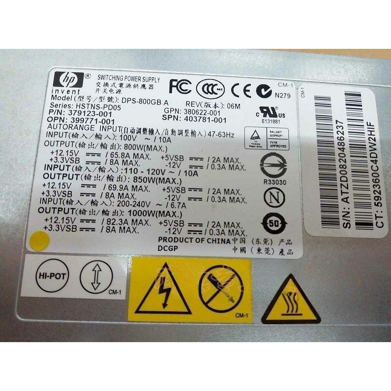 One HP DPS-800GB A DL380 G5 Power Supply 1000w 403781-001 379124-001 379123-001