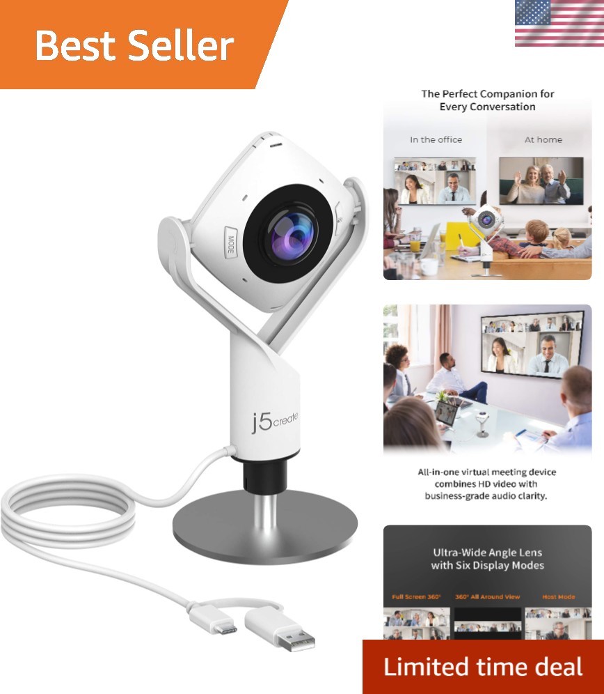 360 Degree All Around Meeting Webcam - 1080P HD Video Conference Camera with ...