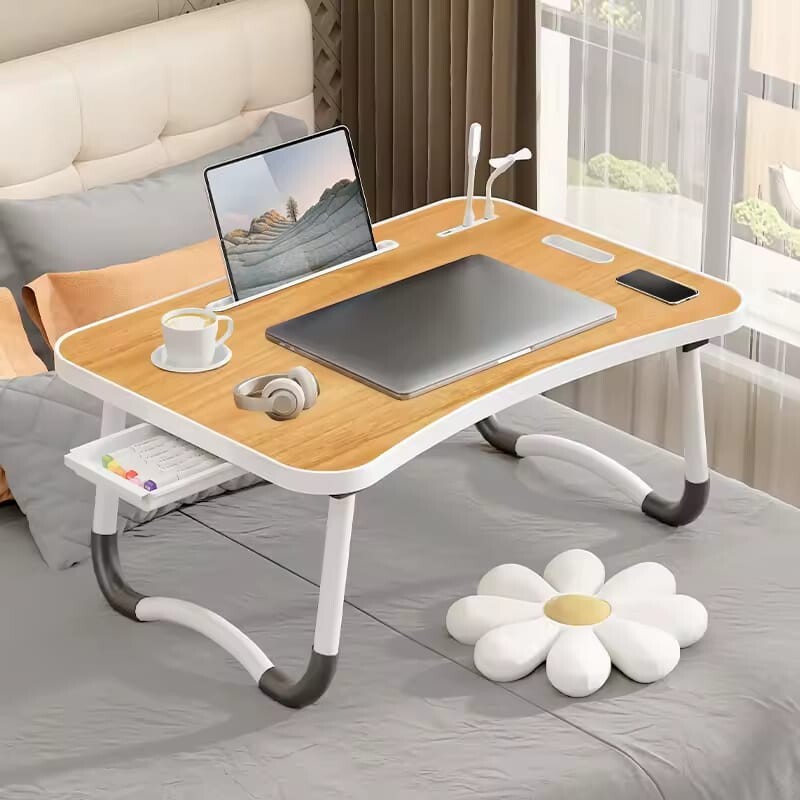 Foldable Laptop Desk with USB Light, Fan, Cup & Tablet Holder | Portable Table