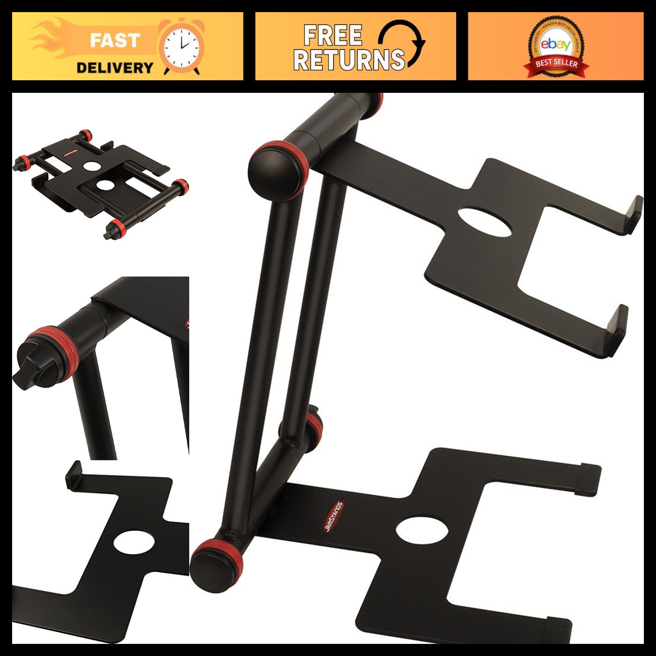 Ergonomic Single-Tier Laptop Stand for Musicians & DJs - Adjustable Height, Port
