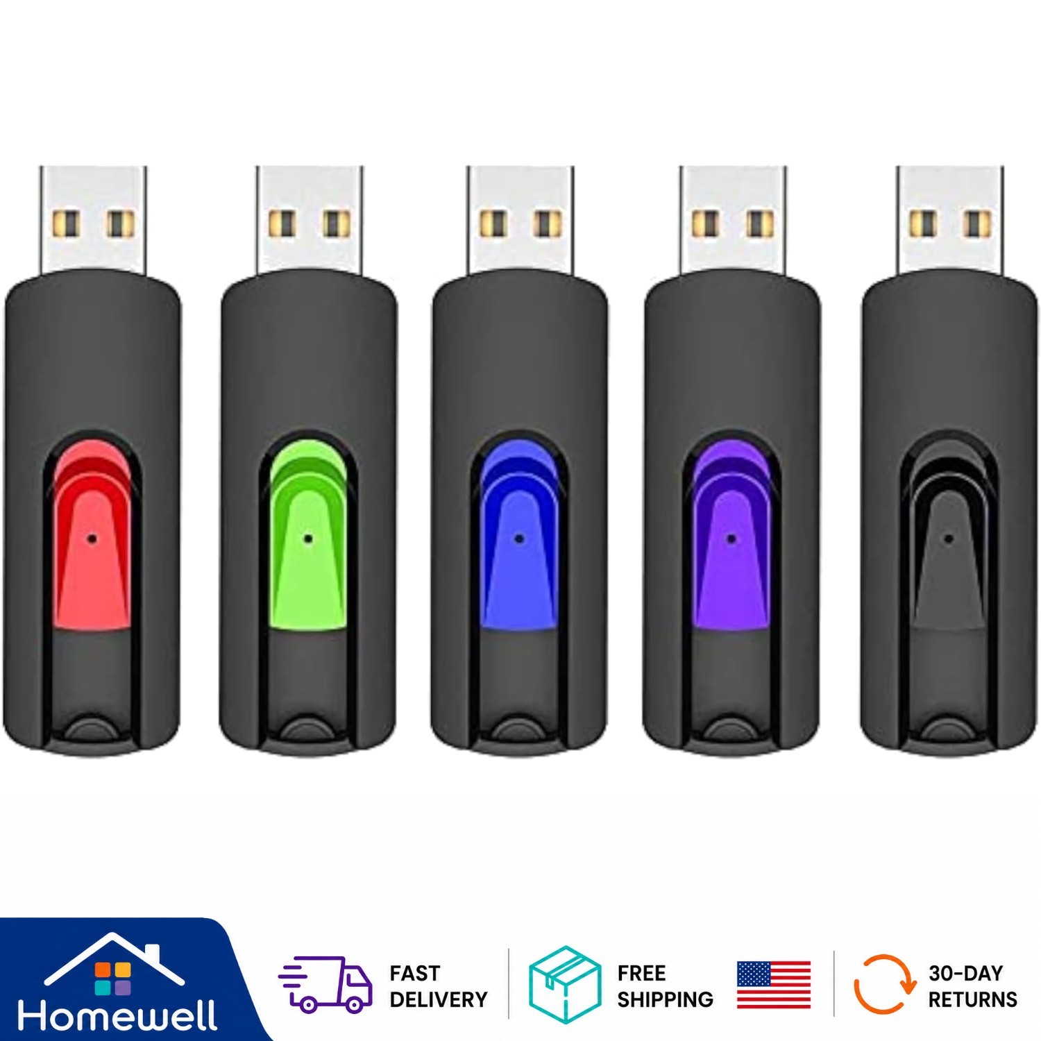 Effortless Data Storage - 5 Mixed Color 64GB USB Flash Drives, USB 2.0