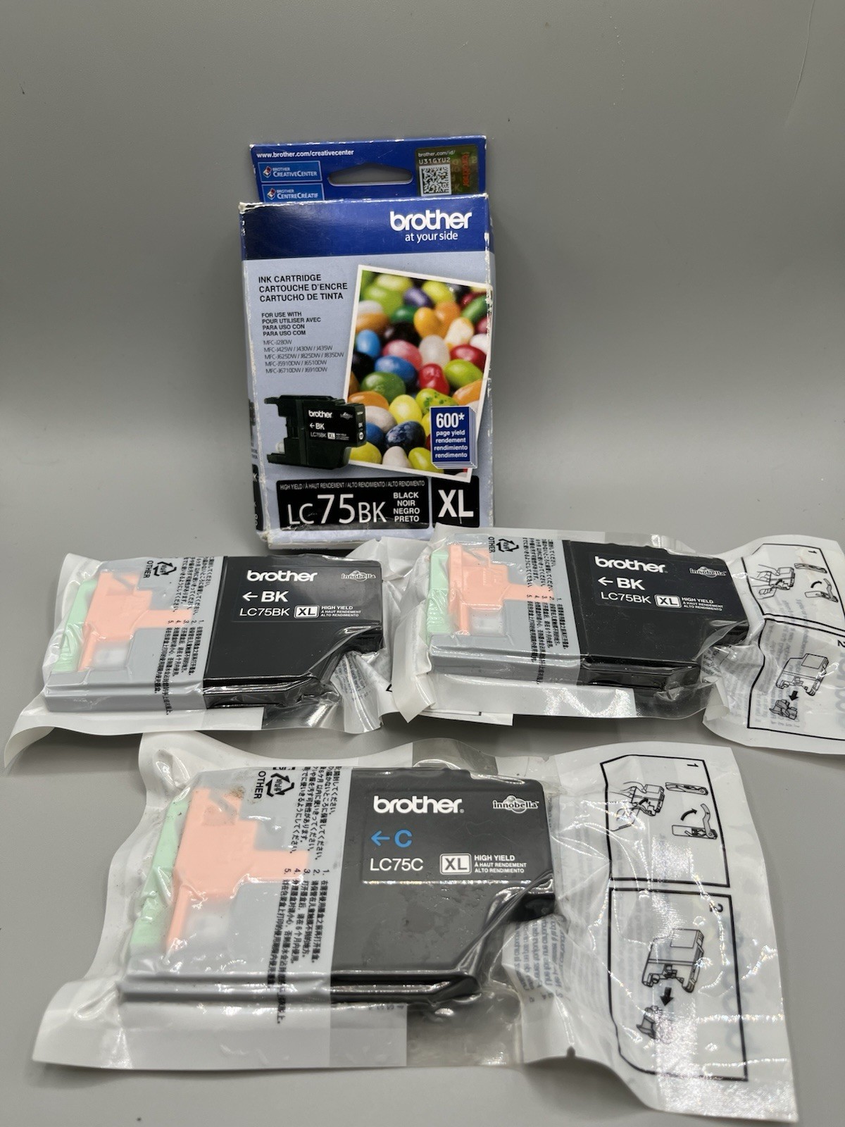 Brother Ink Cartridges Lot LC75BK XL Black x3 LC75CXL x1 High Yield EXP 2019 OEM