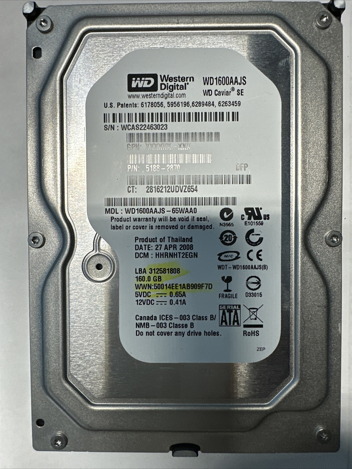 160 GB, Western Digital, Internal/ PC Hard Disk Drive (HDD) 3.5 (WD1600AAJS)