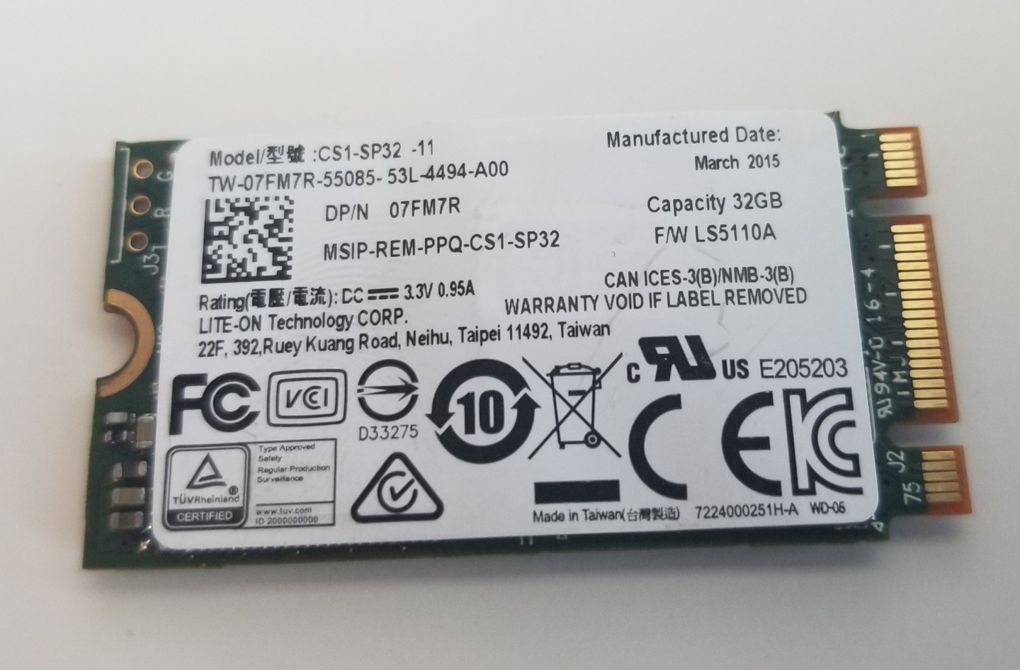 Genuine Dell Lite-On 32GB 40mm M.2 Laptop SSD CS1-SP32-11 Dell P/N 7FM7R