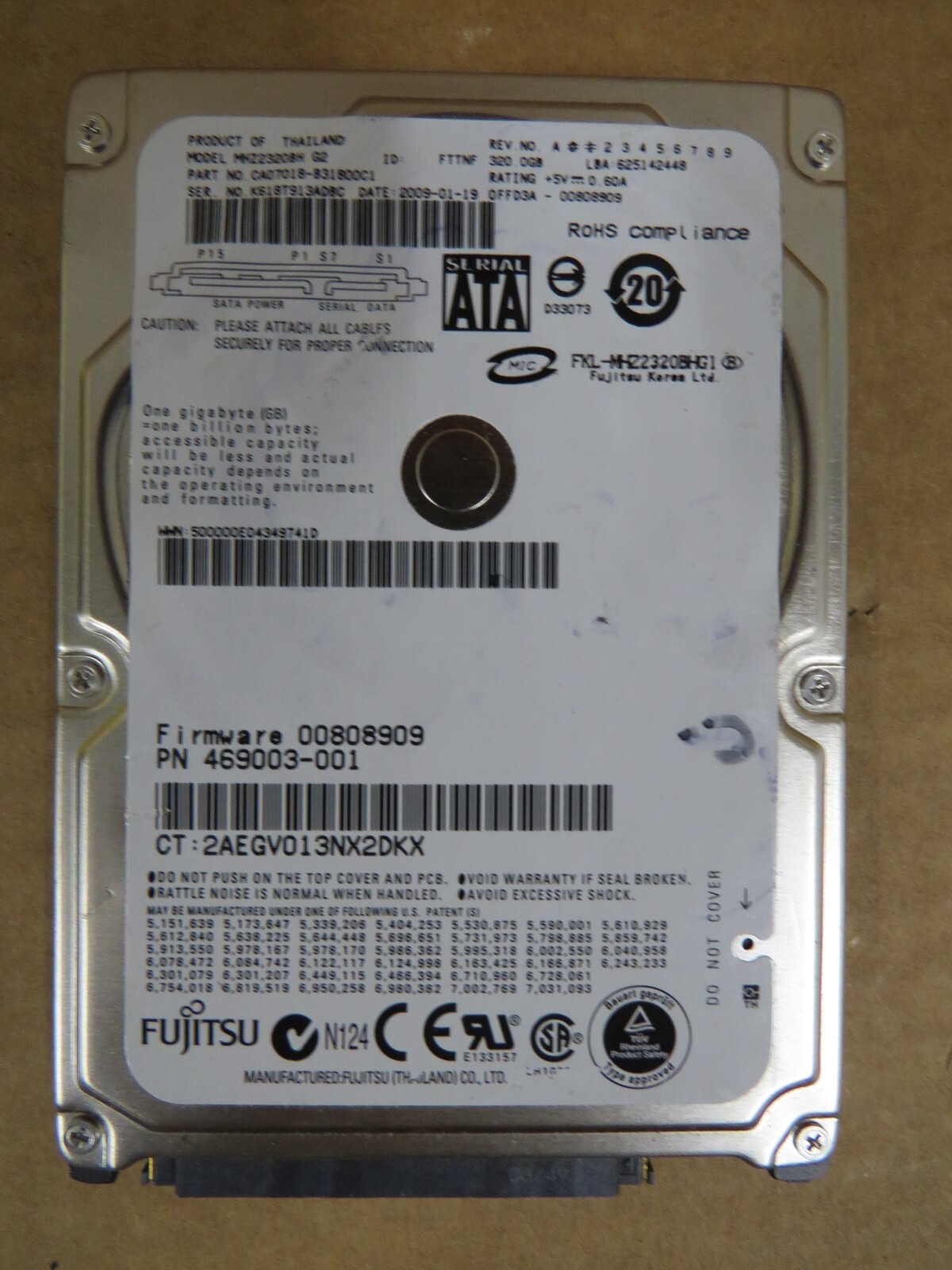 Genuine HP Fujitsu 320Gb 2.5" Hard Drive 469003-001, 463643-003 MHZ2320BH