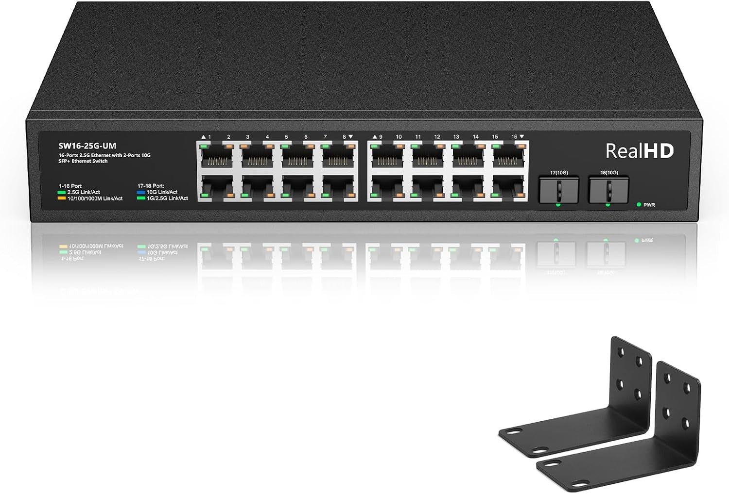 16 Port 2.5G Web Unmanaged Ethernet Network Switch w/16 x 2.5G & 2 x 10G SFP