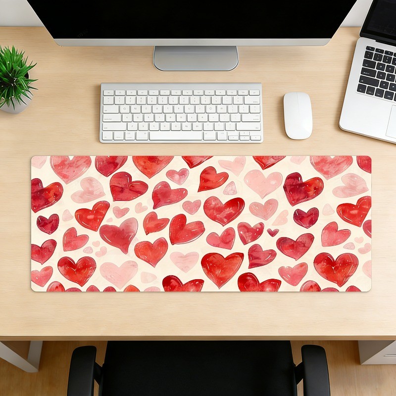 Watercolor Red Heart Computer Keyboard Mouse Pad for Valentine's Day Desk Decor