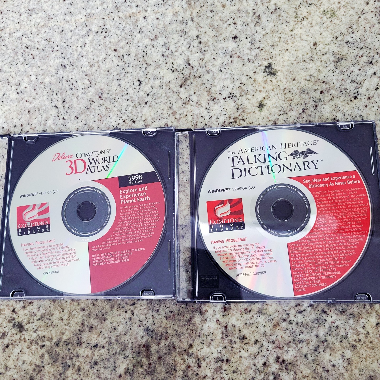 Vintage Compton's Home Library PC CD Lot  3D World Atlas 1998 Talking Dictionary