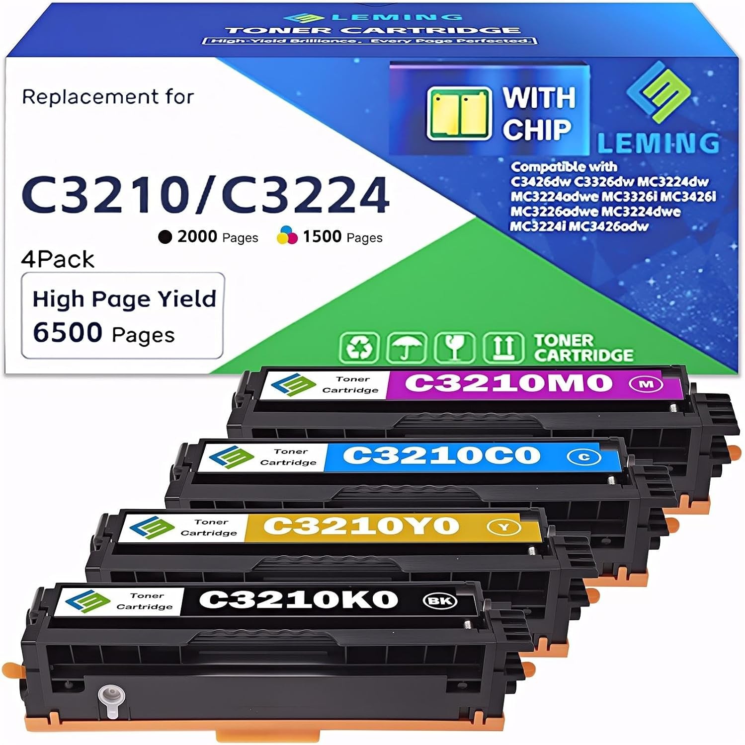 C3210 C3224 Toner Cartridge 4 Pack for Lexmark C3224dw C3326dw C3426dw MC3224