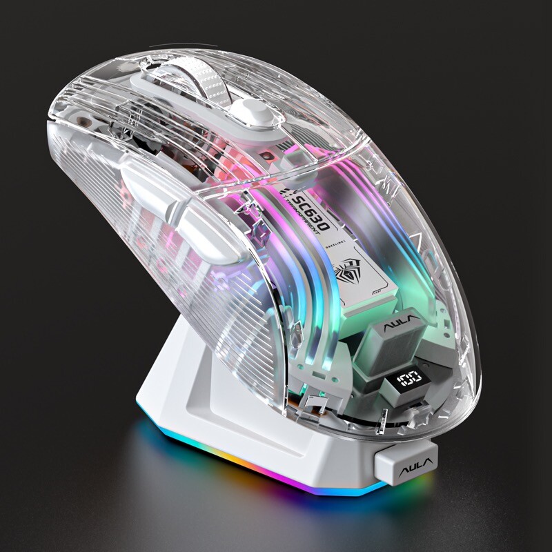 AULA SC630 Transparent Gaming Mouse - Tri-Mode Connectivity with Cool Backlight