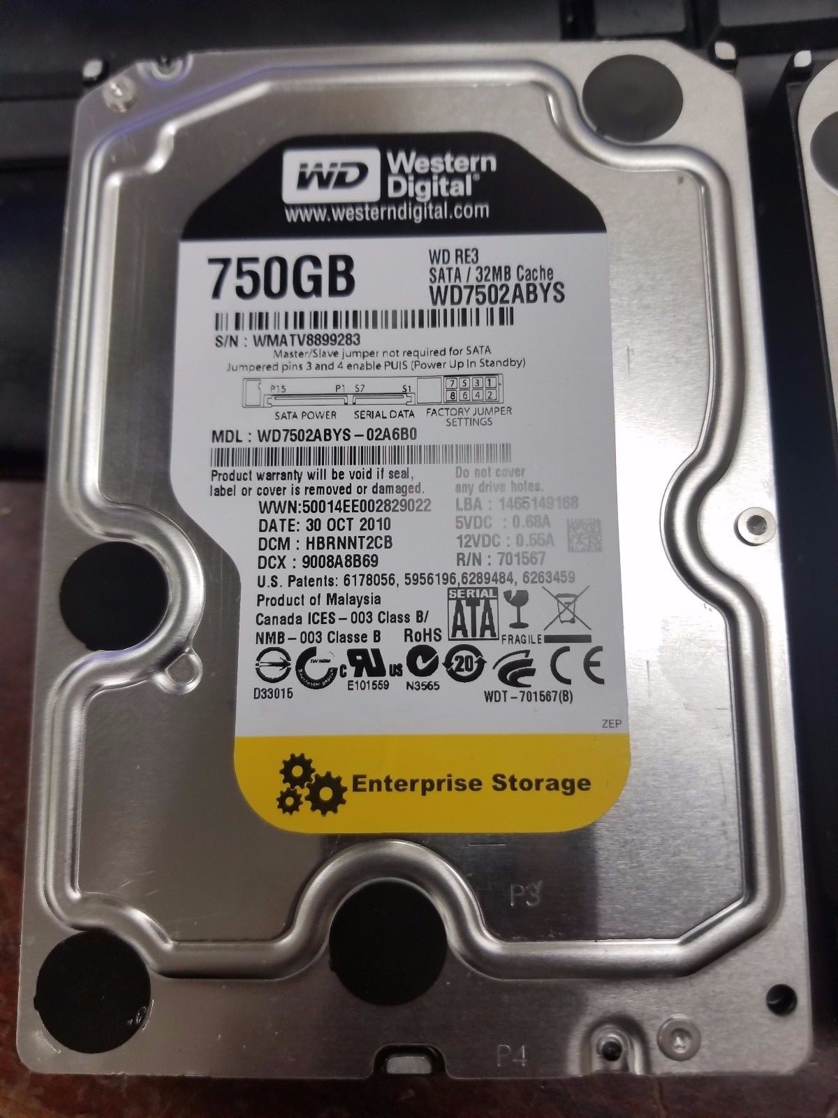 Western Digital RE3 WD7502ABYS 750GB 7200RPM SATA 3Gbps 32MB 3.5 HDD Hard Drive