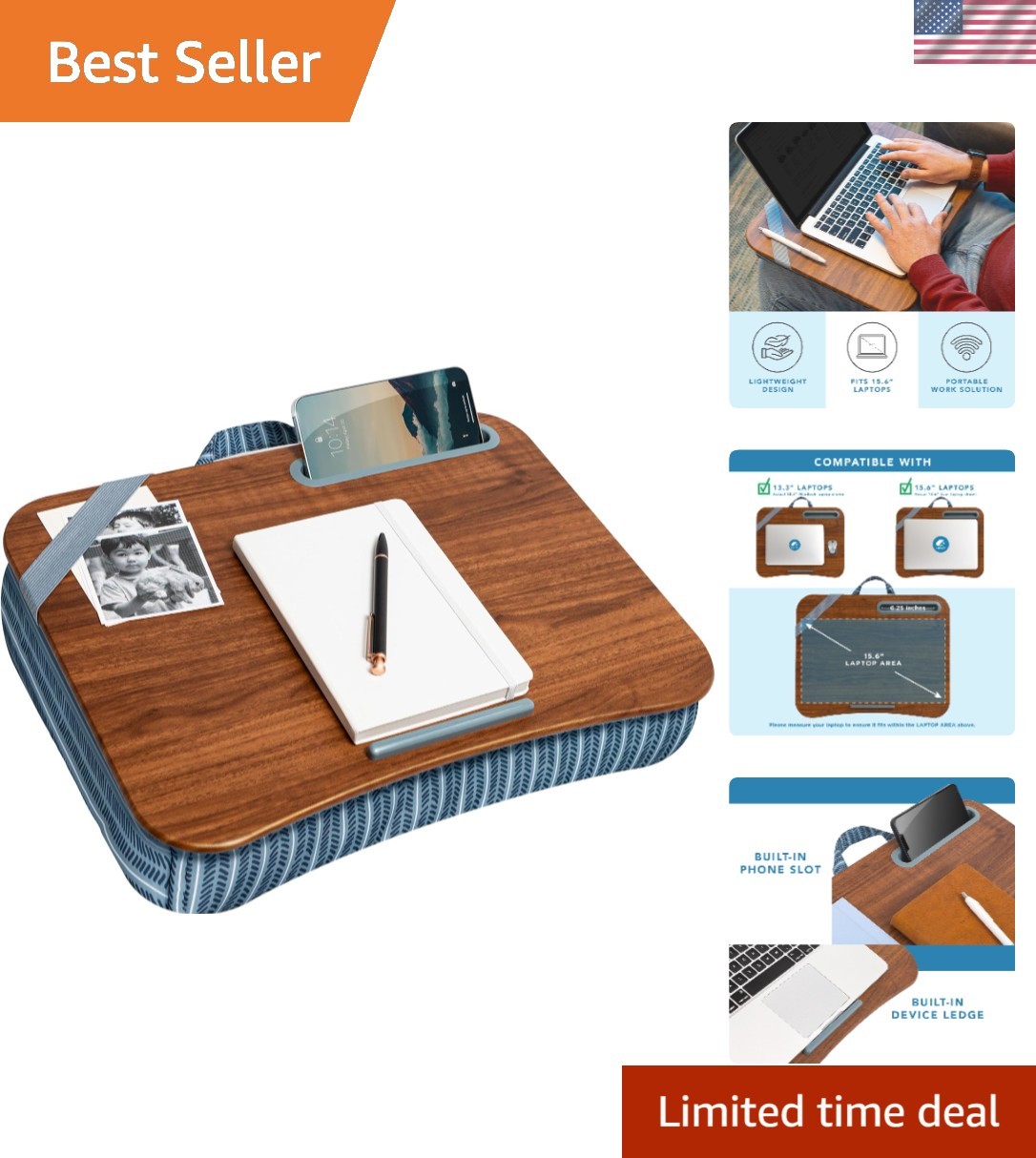 Designer Lap Desk – Arrow Stripes, Fits 15.6” Laptops