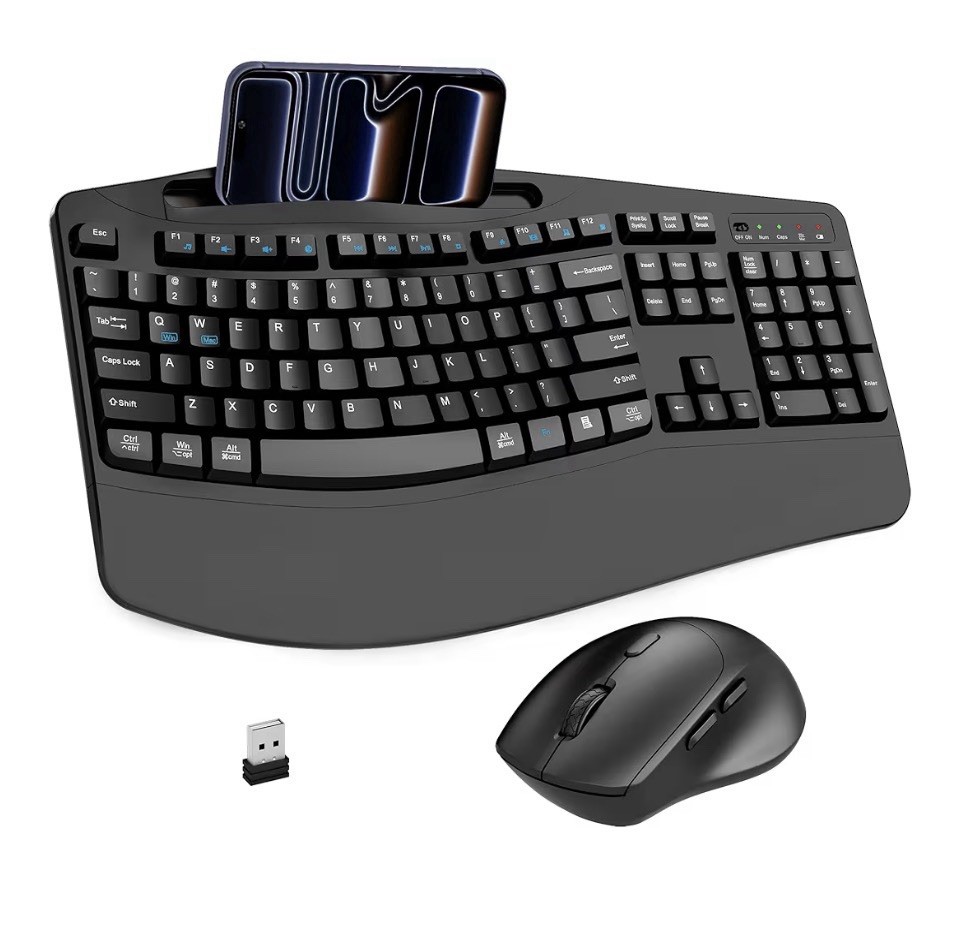 Ergonomic Wireless Keyboard & Silent Mouse Combo Wrist Rest Black