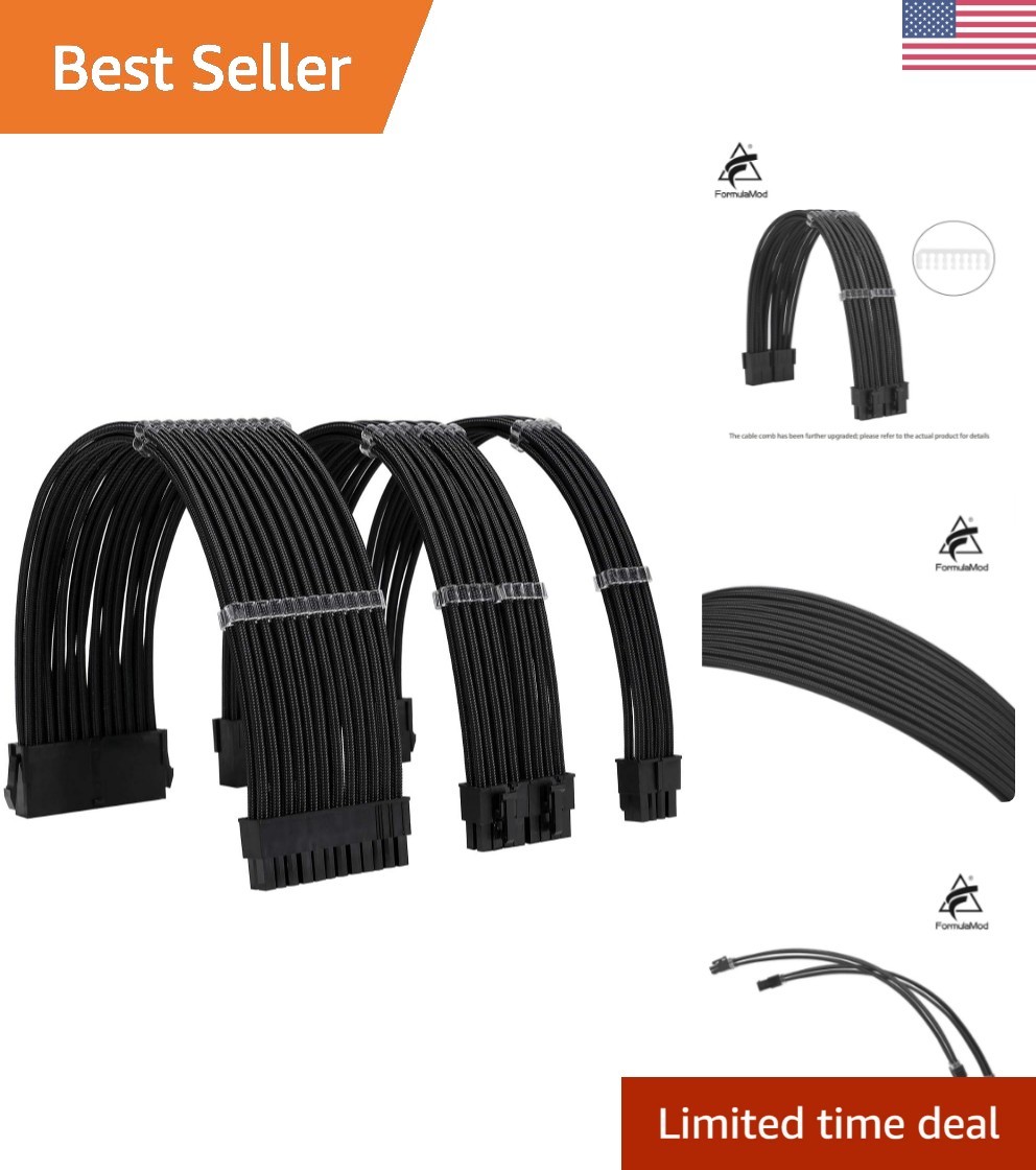 Sleek 18AWG PSU Cable Extension Kit with Combs for ATX, EPS & PCI-E Connections