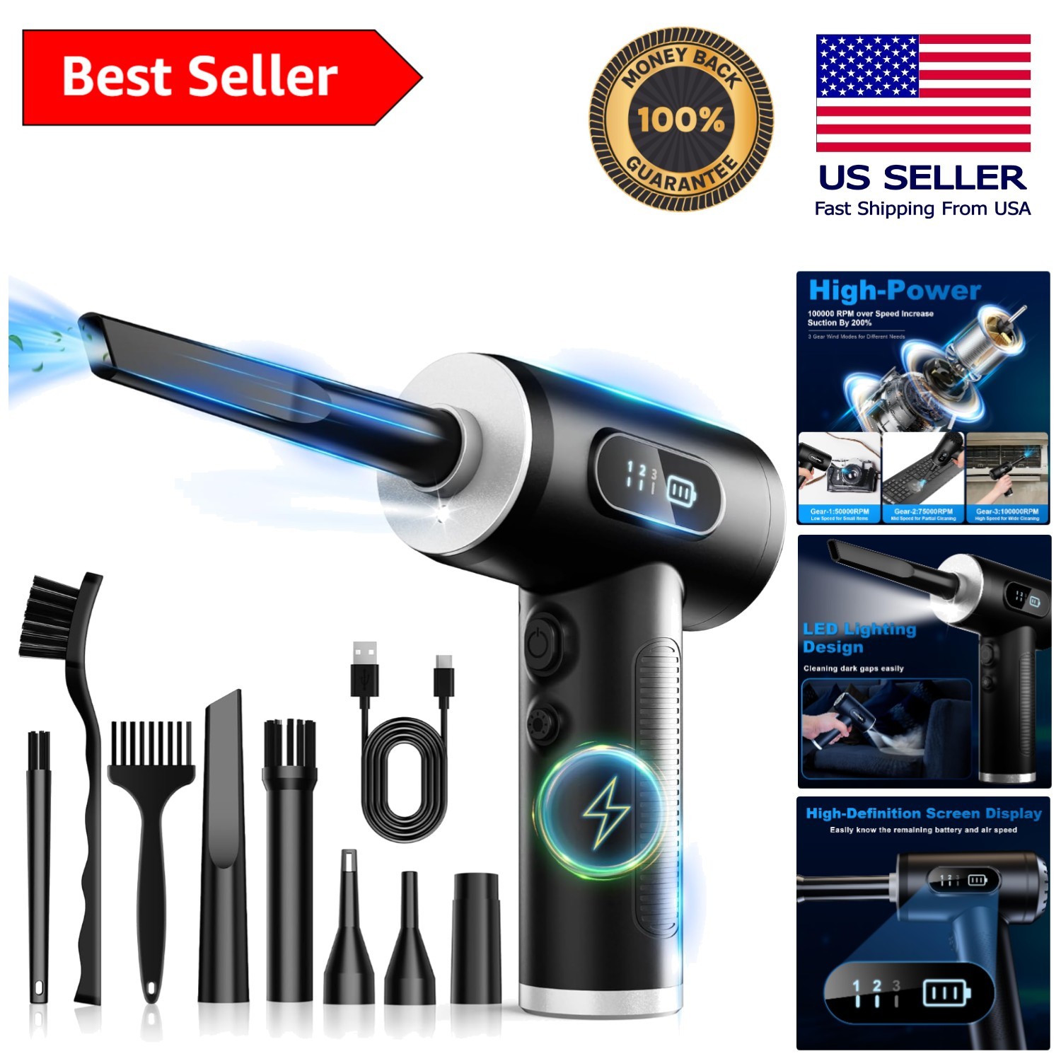 Eco-Friendly Rechargeable Air Duster with Safety Features - Lightweight Design