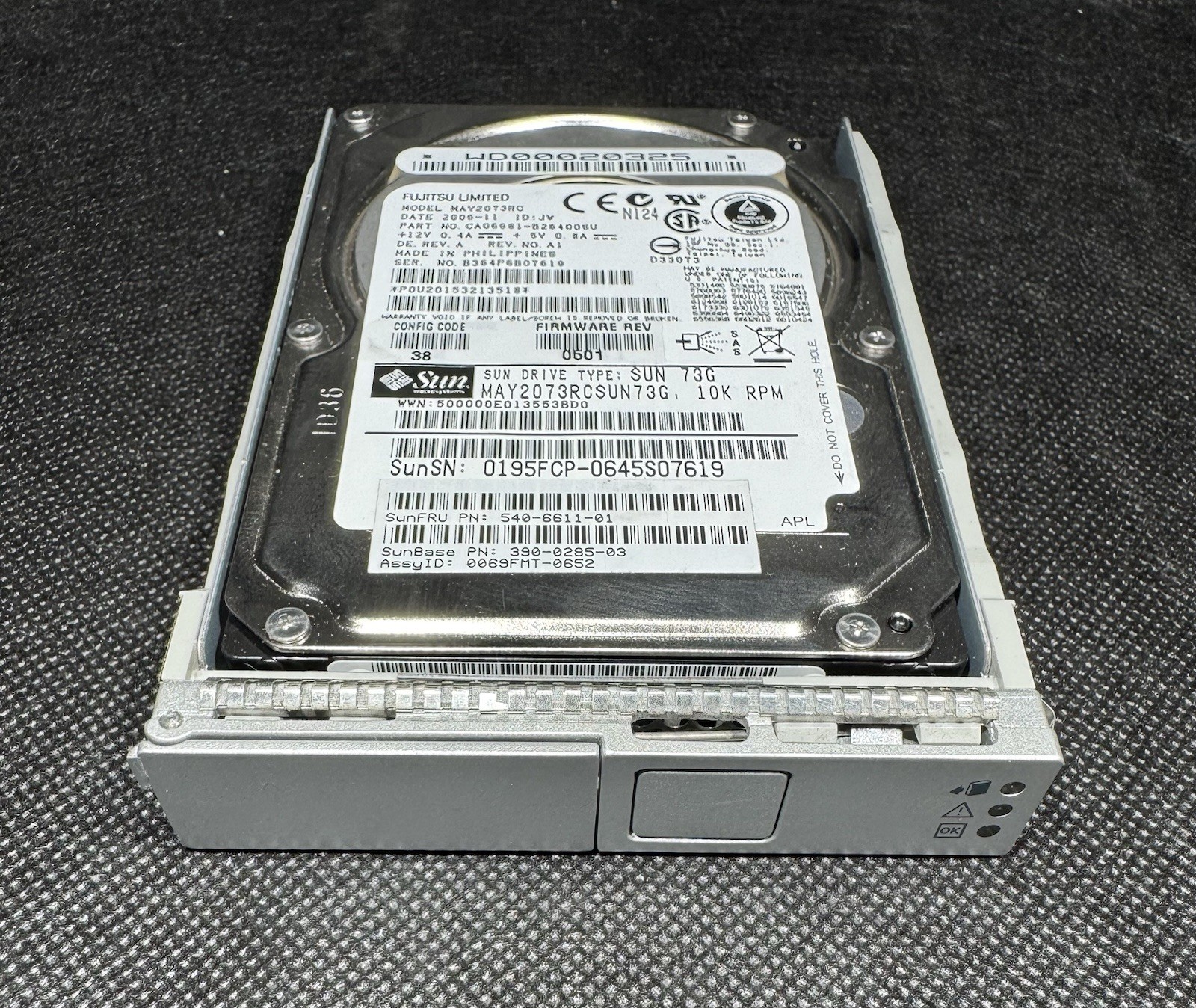 Sun 540-6611 73GB 2.5" 10K RPM 3Gb/Sec SAS HDD w/Bkt. 390-0285 Fujitsu MAY2073RC