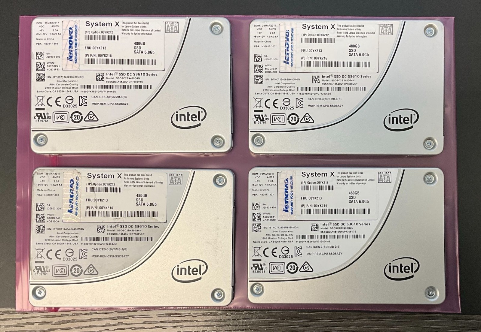 LOT OF 4 Intel DC S3610 480GB Enterprise 2.5" SATA SSD 3.0 DWPD 100% Health