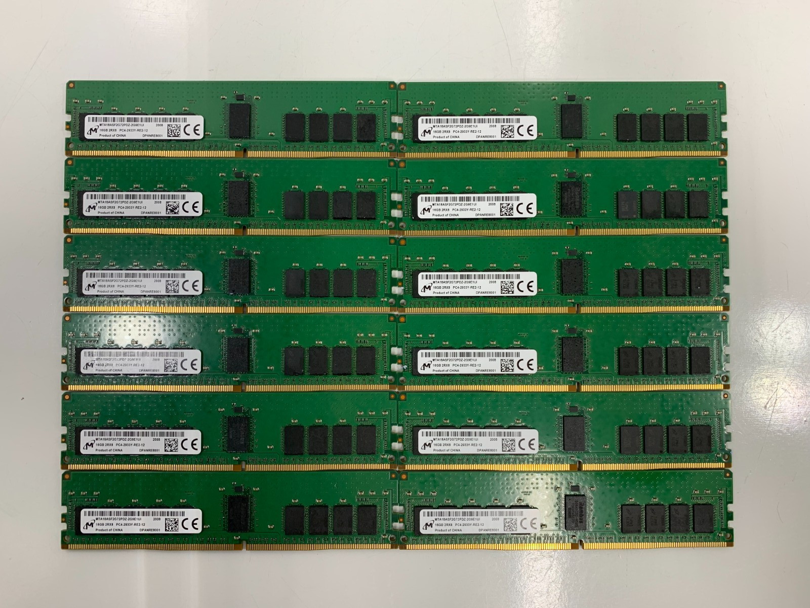 Lot of 12 - Micron 16GB 2Rx8 DDR4 PC4-2933Y-RE2-12 Server RAM