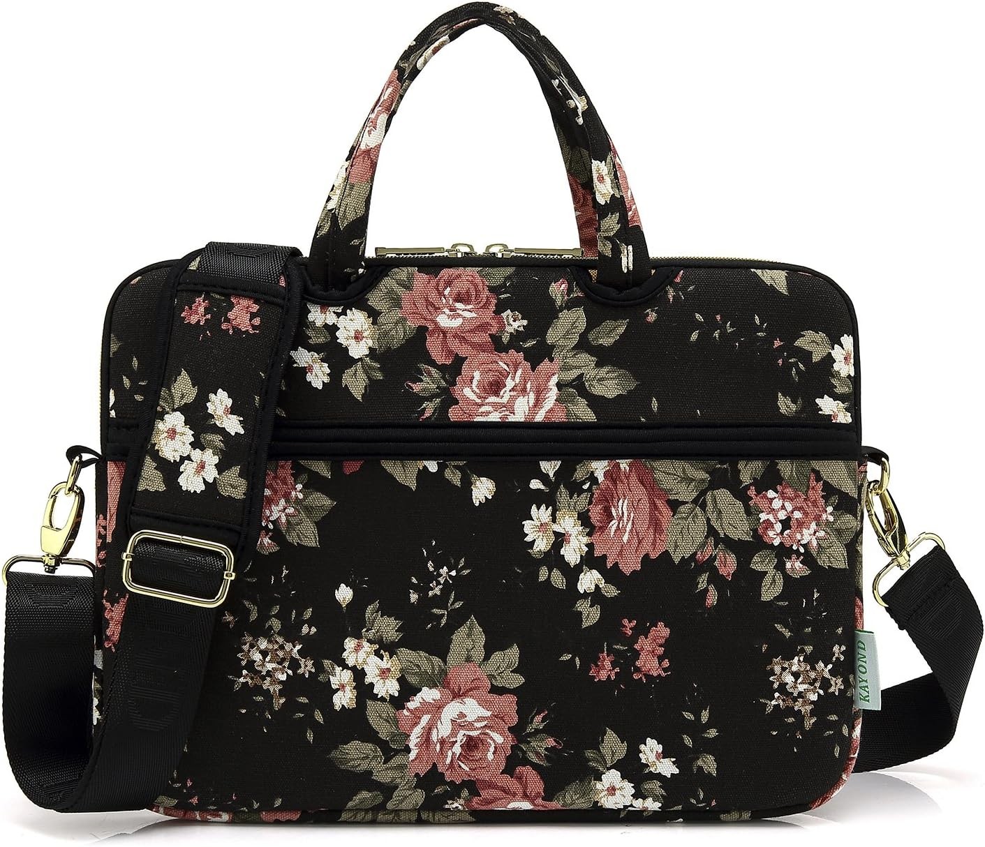 Black C Rose Patten Water Resistant Laptop Shoulder Messenger Bag Case Sleeve 15