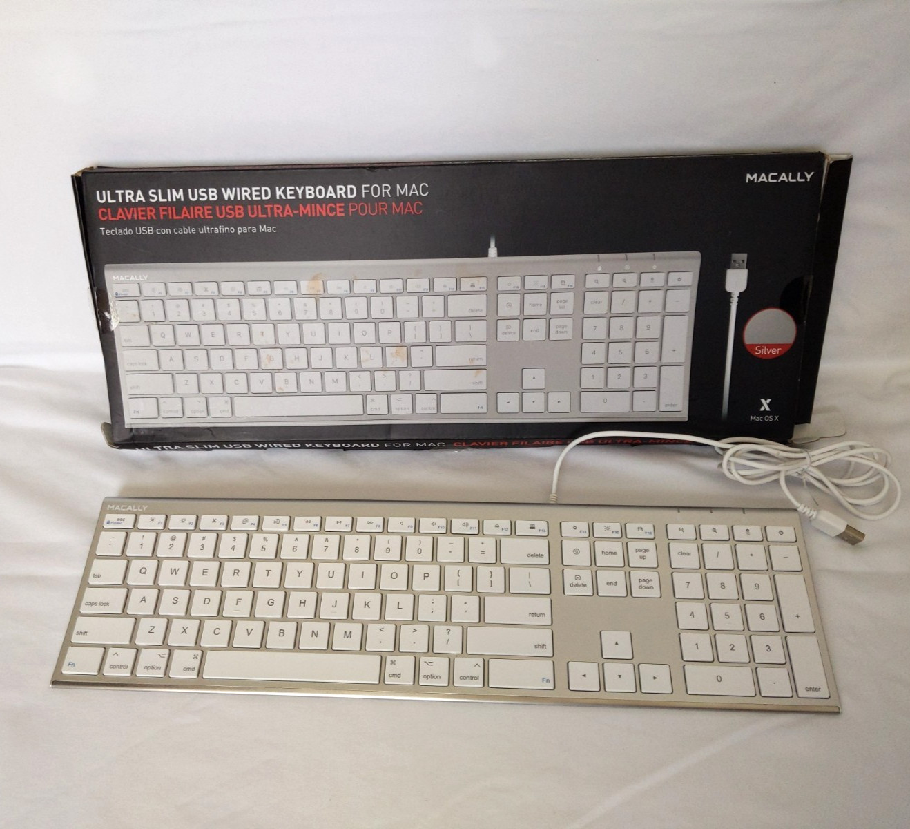 Macally Ultra Slim USB Wired Keyboard for Mac 4.5 ft USB cable Silver ACEKEYA