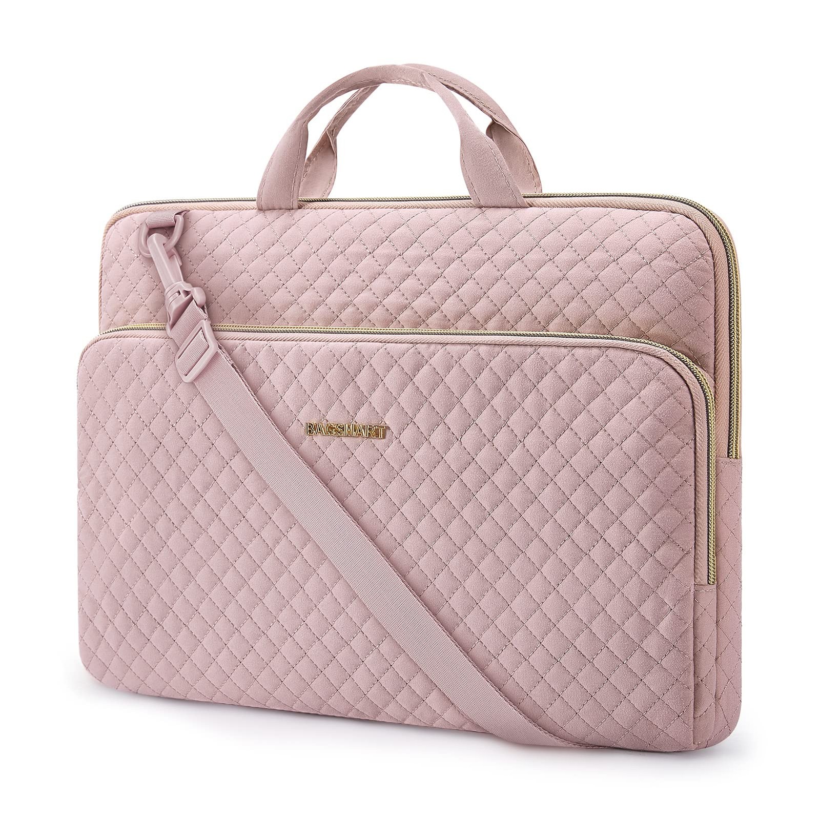 BAGSMART Laptop Sleeve Case with Handle 15.6 Inch, Pink-Shoulder Strap