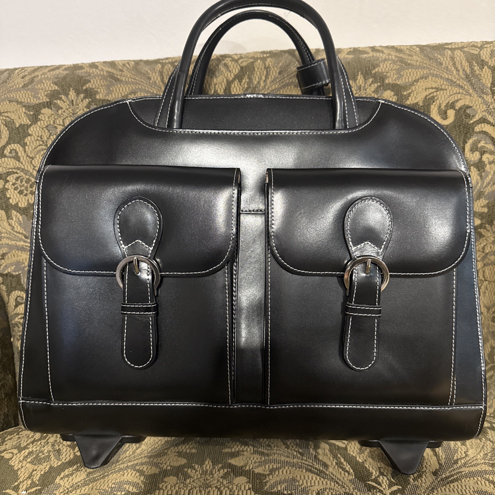 McKlein USA Black 17” Leather Wheeled Ladies Laptop & iPad Briefcase