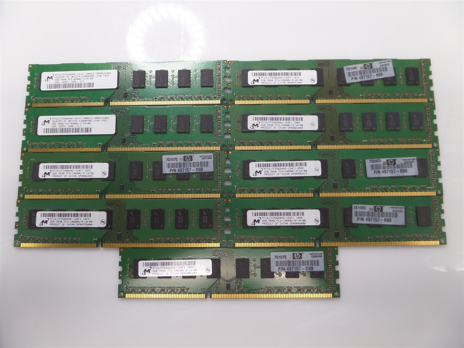 Lot of 9 - Micron MT16JTF25664AZ-1G4F1 2GB PC3-10600 DDR3-1333 Desktop Memory