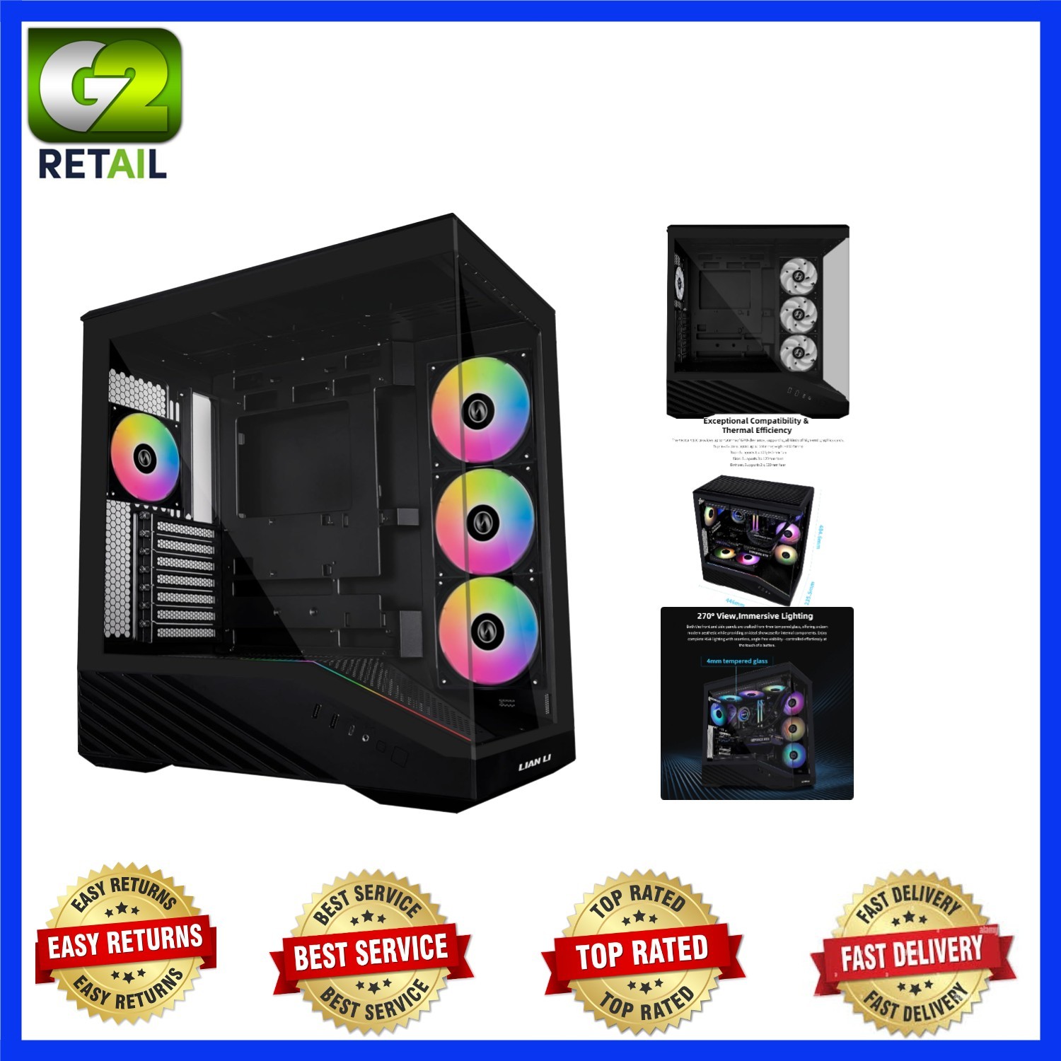 Elegant V100RX Mid-Tower PC Case with 4 ARGB Fans and Tempered Glass Panel