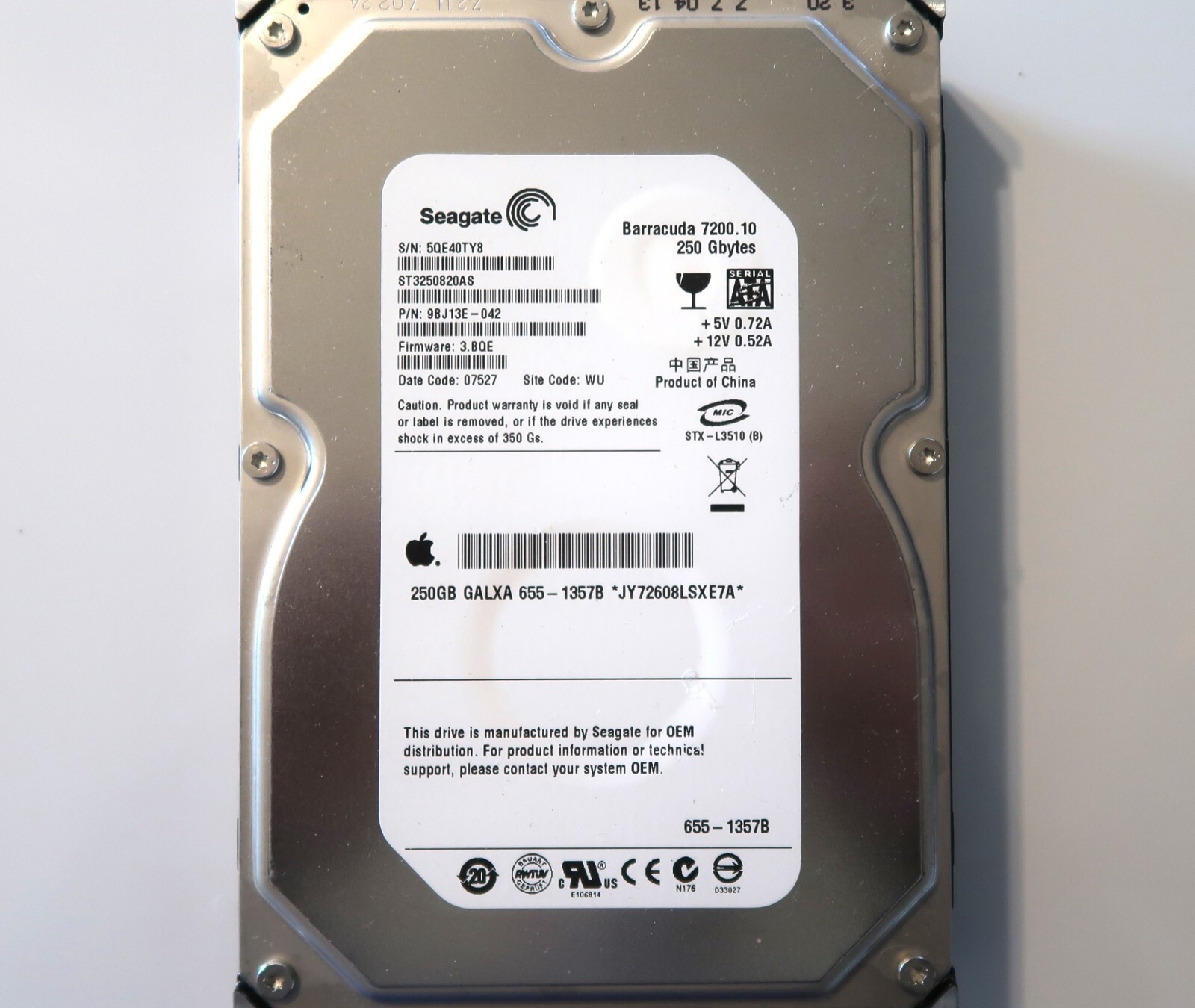 Seagate ST3250820AS 9BJ13E-042 3.BQE (5QE4) WU China 250gb 3.5" Sata JUN-2007