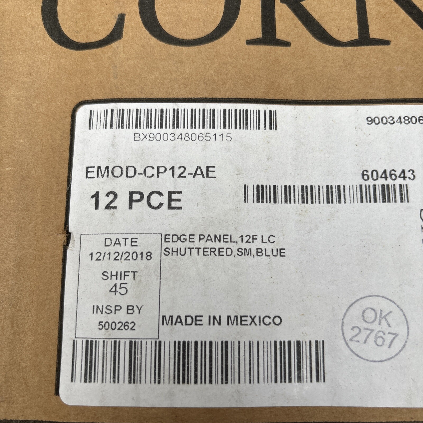 Corning EMOD-CP12-AE EDGE Adapter Panel, LC Duplex  12 fibres, Single-Mode Blue