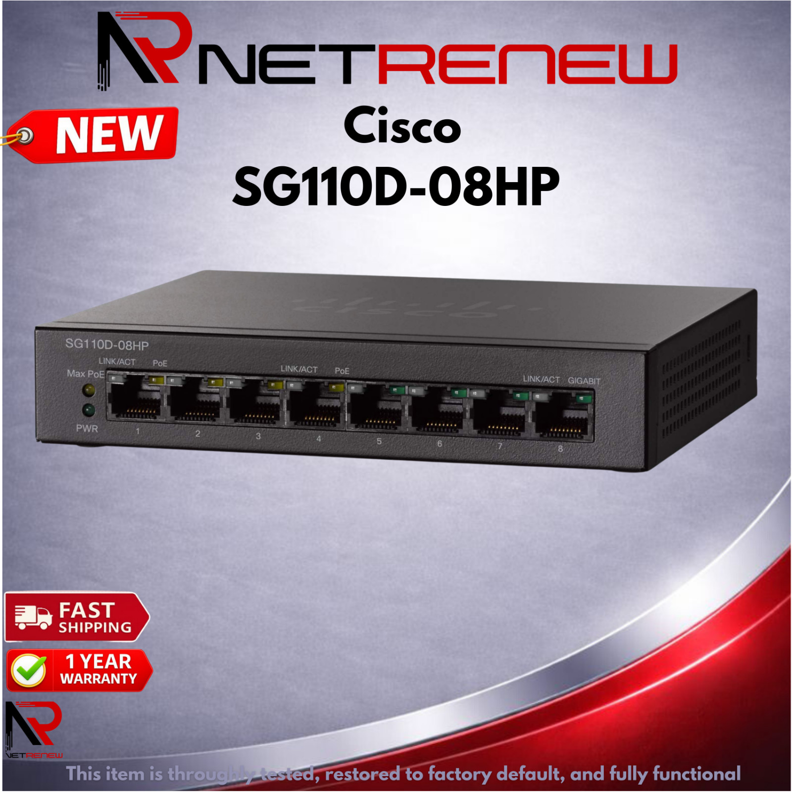 Cisco SG110D-08HP 8 Port Gigabit PoE Desktop Switch